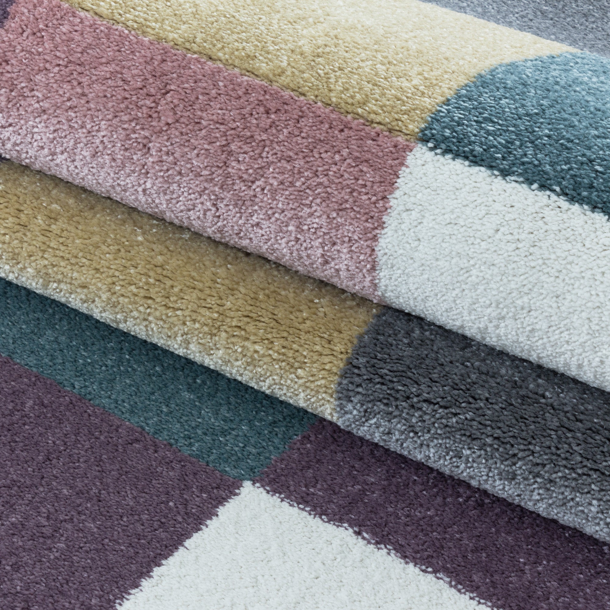 Kurzflor Kinderteppich Design Bunte Kacheln Kinderzimmerteppich Weich Mehrfarbig
