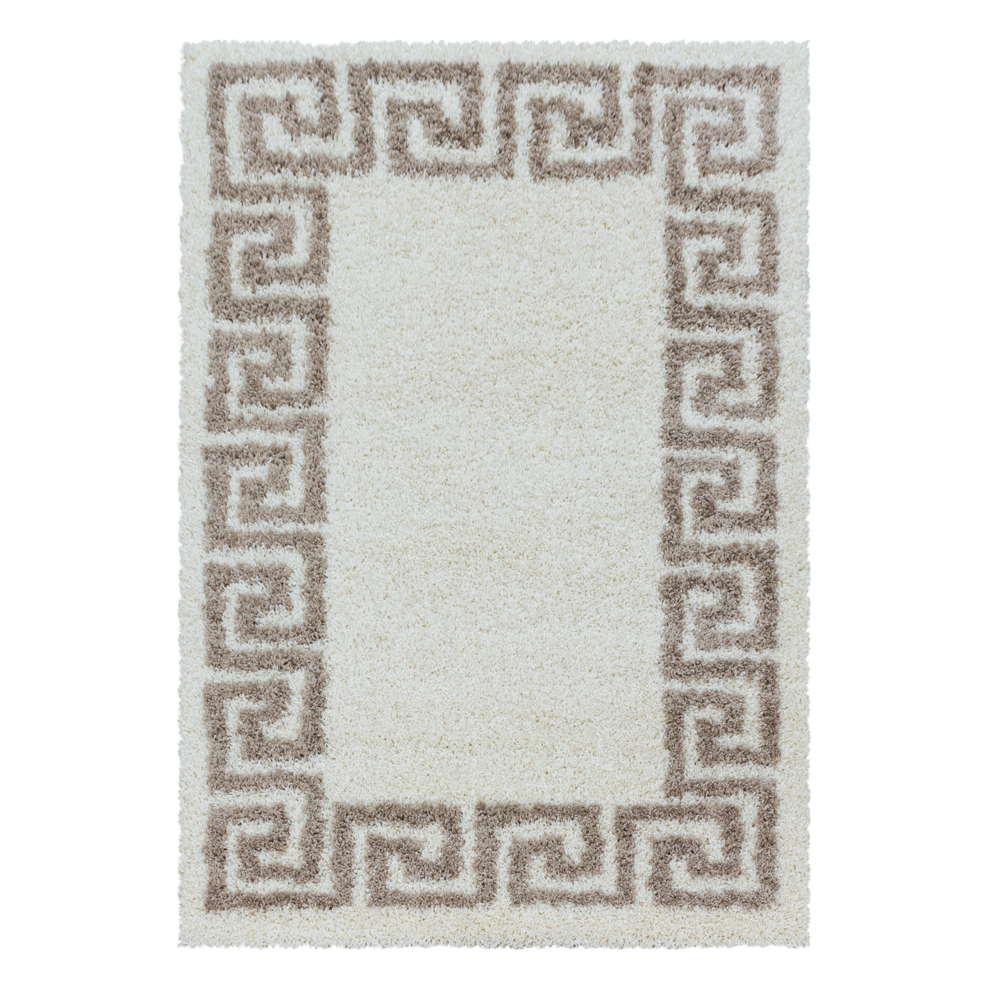 Wohnzimmerteppich Design Hochflor Teppich Muster Antike Bordüre Farbe Beige