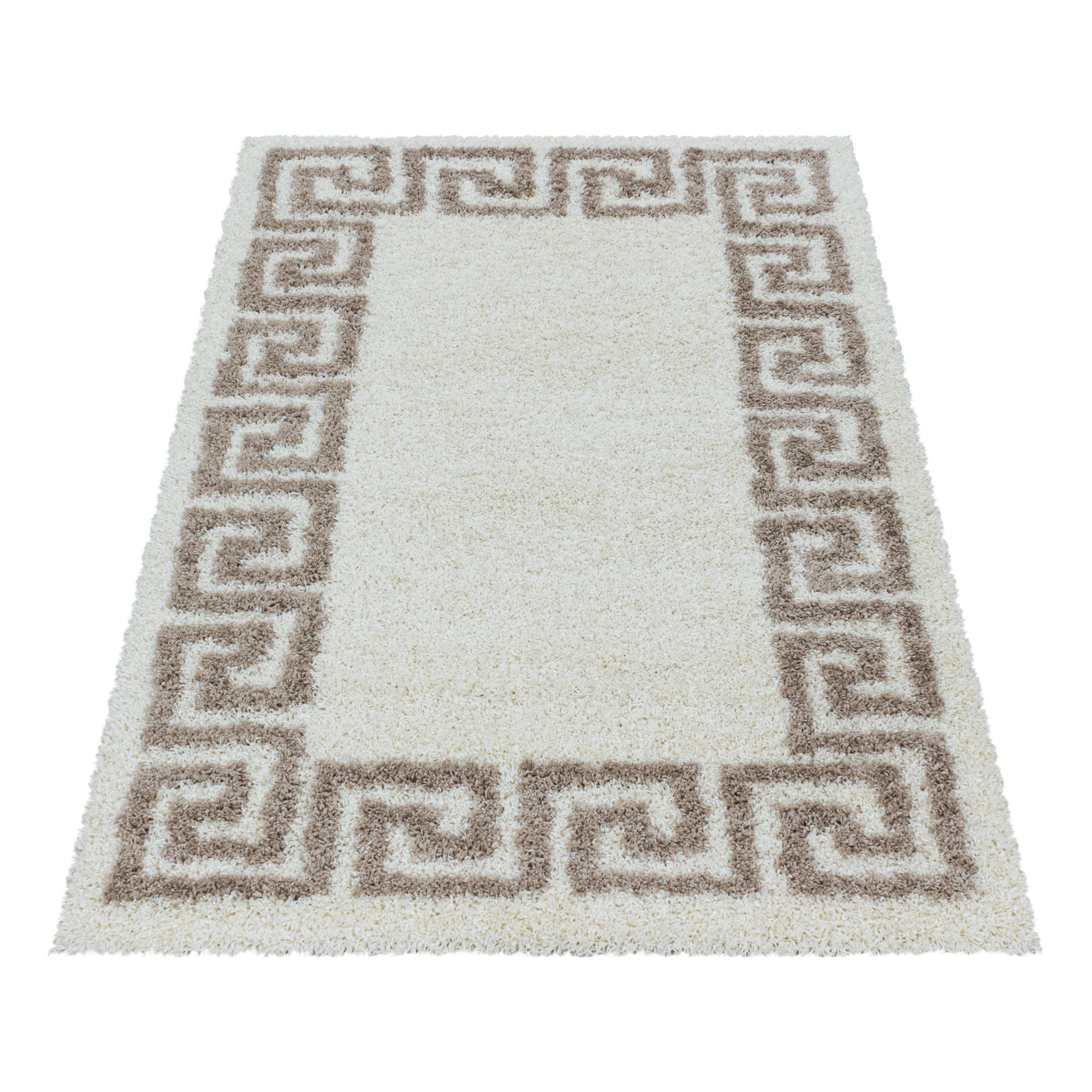 Wohnzimmerteppich Design Hochflor Teppich Muster Antike Bordüre Farbe Beige