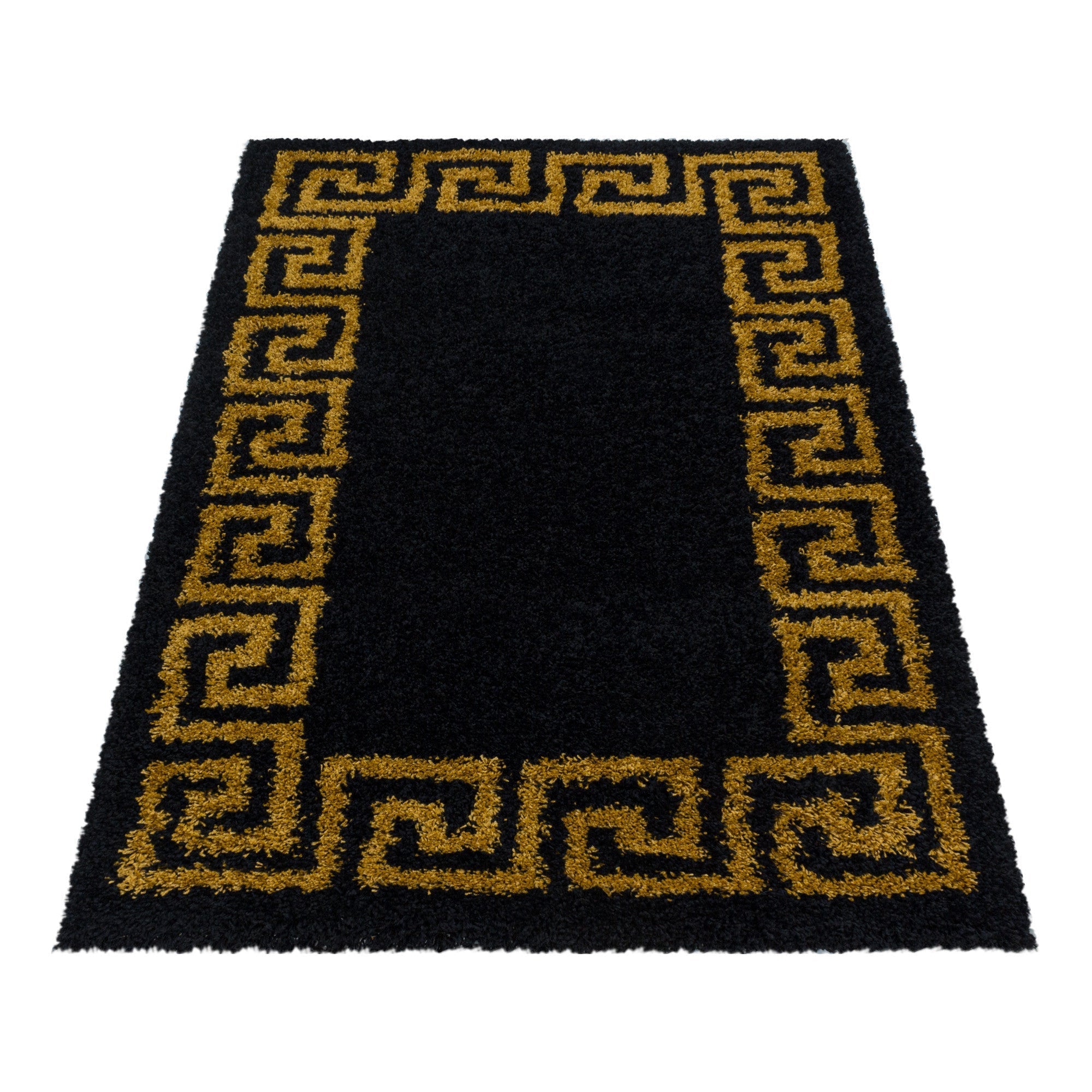 Wohnzimmerteppich Design Hochflor Teppich Muster Antike Bordüre Farbe Gold