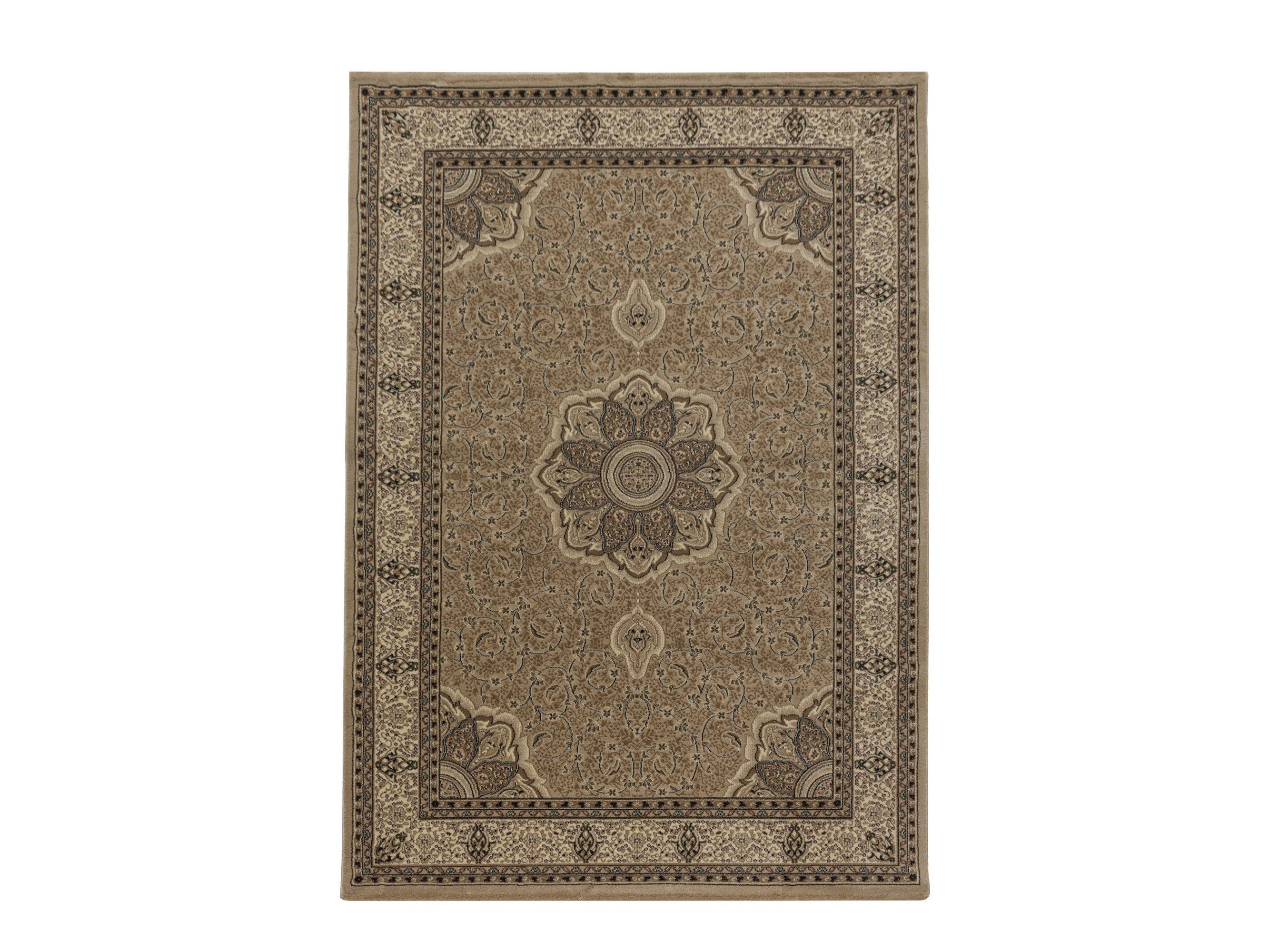 Wohnzimmer Teppich Kurzflor Design Orient Teppich Klassik Ornament Bordüre Beige