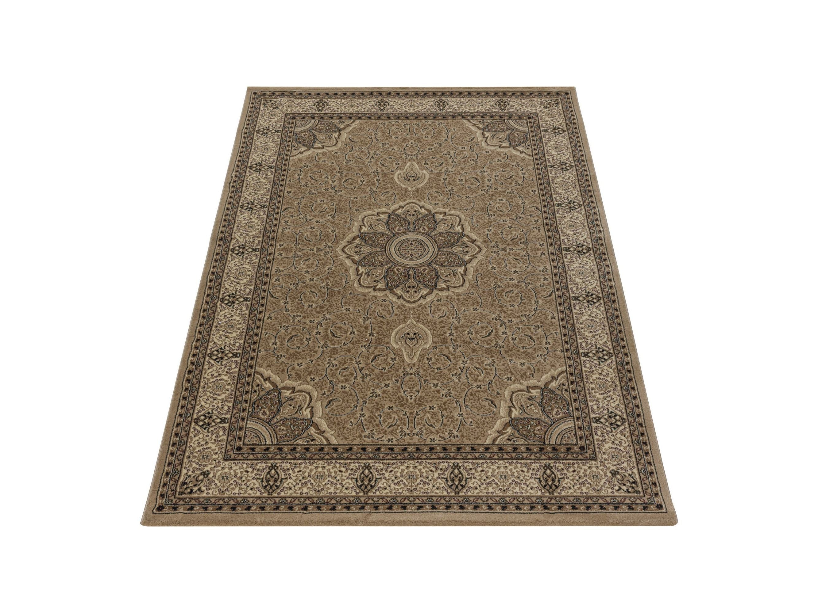 Wohnzimmer Teppich Kurzflor Design Orient Teppich Klassik Ornament Bordüre Beige