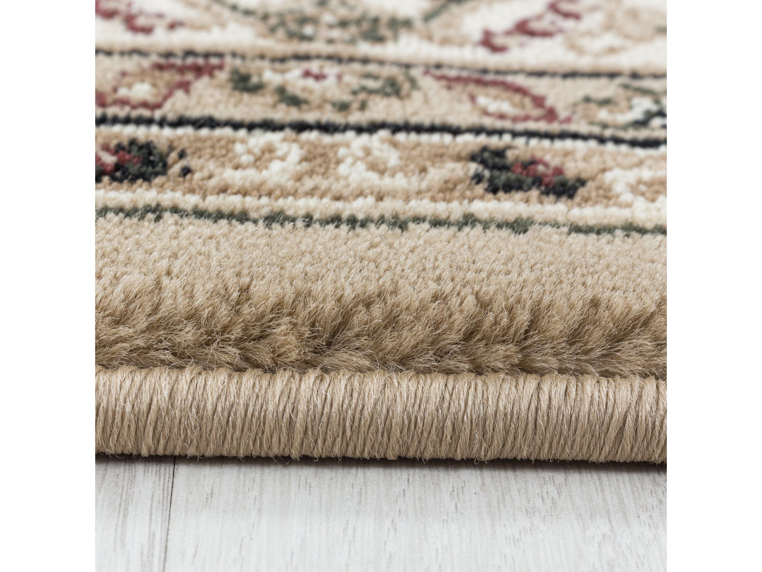 Wohnzimmer Teppich Kurzflor Design Orient Teppich Klassik Ornament Bordüre Beige