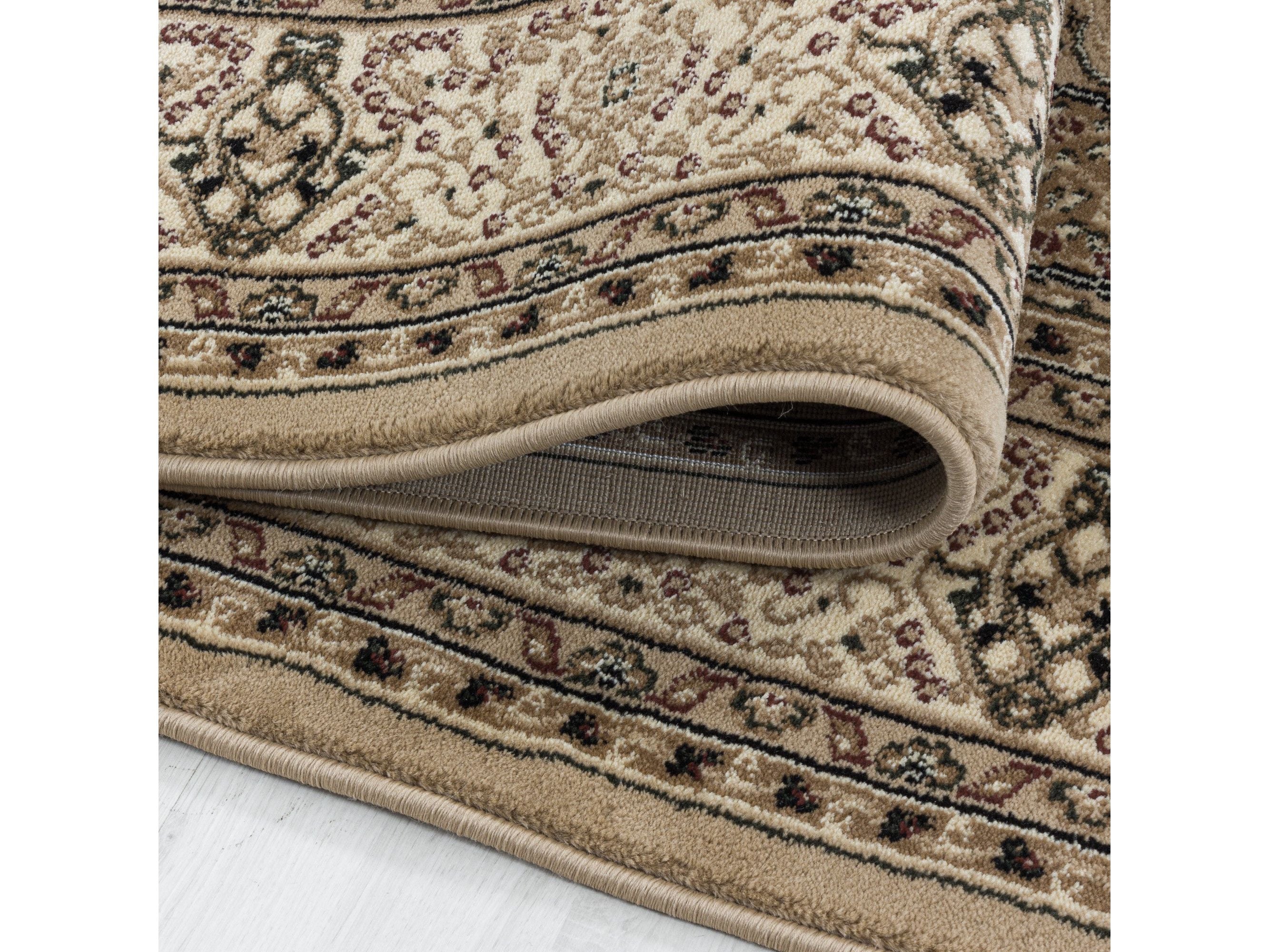 Wohnzimmer Teppich Kurzflor Design Orient Teppich Klassik Ornament Bordüre Beige