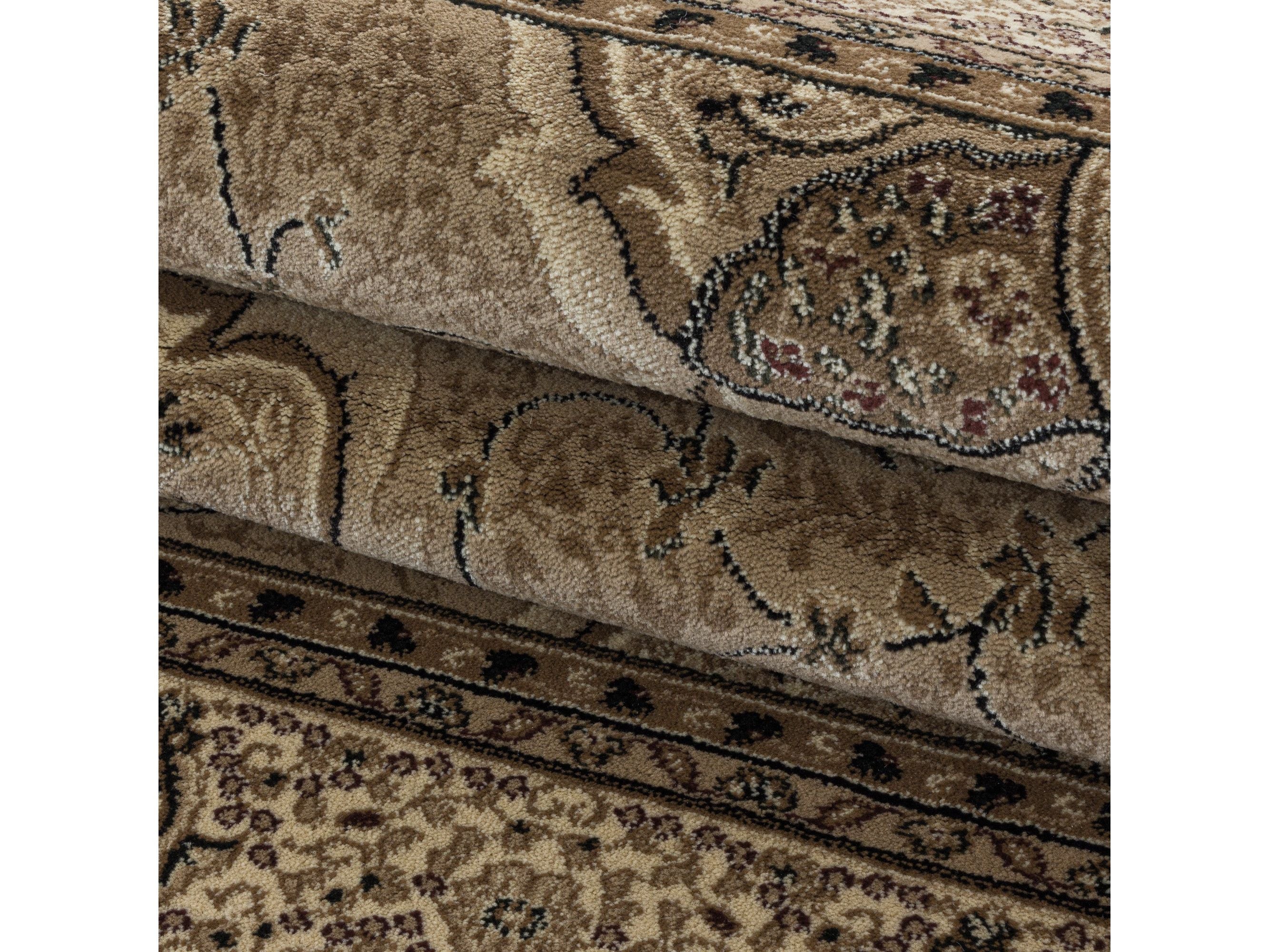 Wohnzimmer Teppich Kurzflor Design Orient Teppich Klassik Ornament Bordüre Beige
