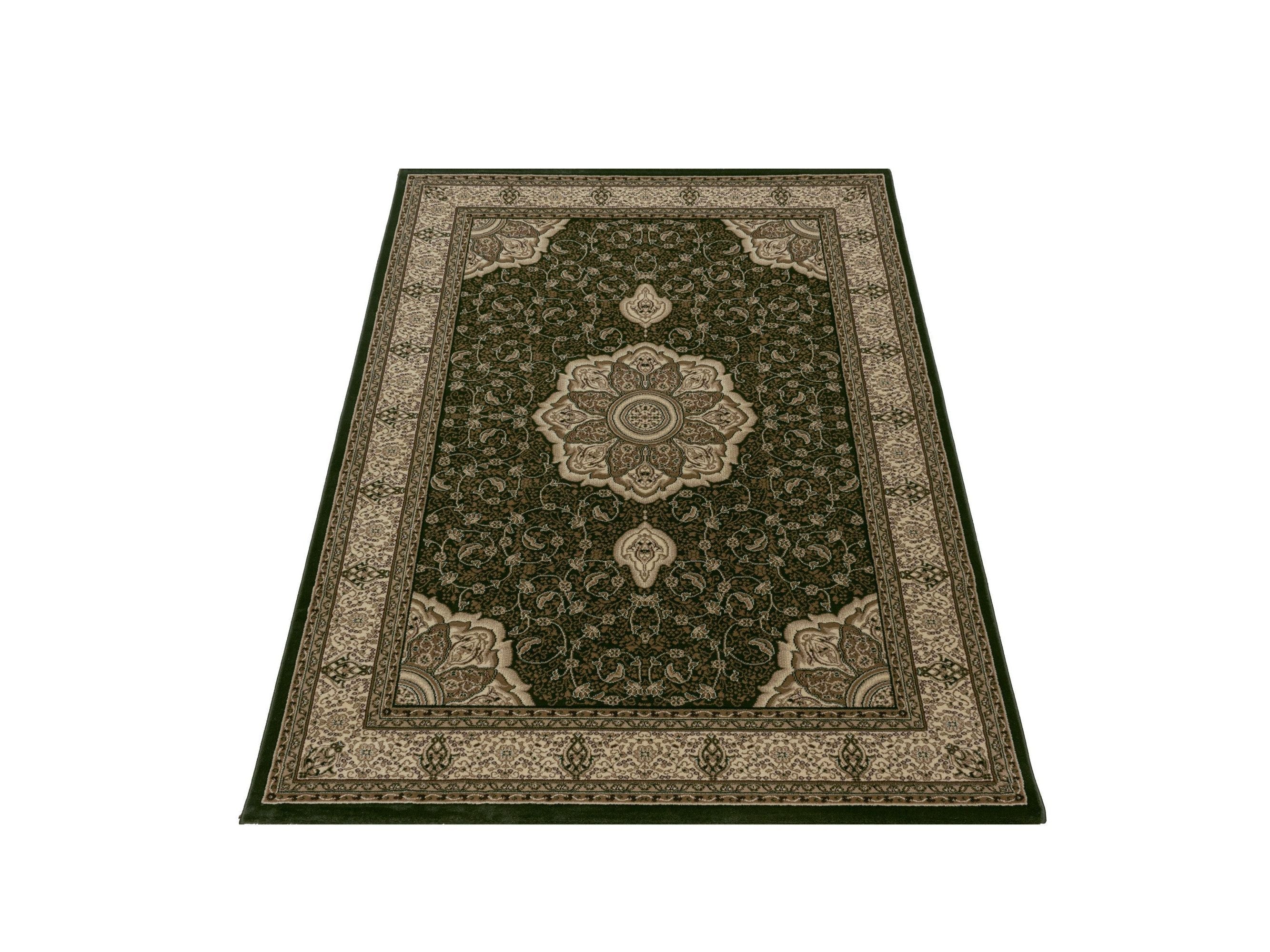 Wohnzimmer Teppich Kurzflor Design Orient Teppich Klassik Ornamente Bordüre Grün