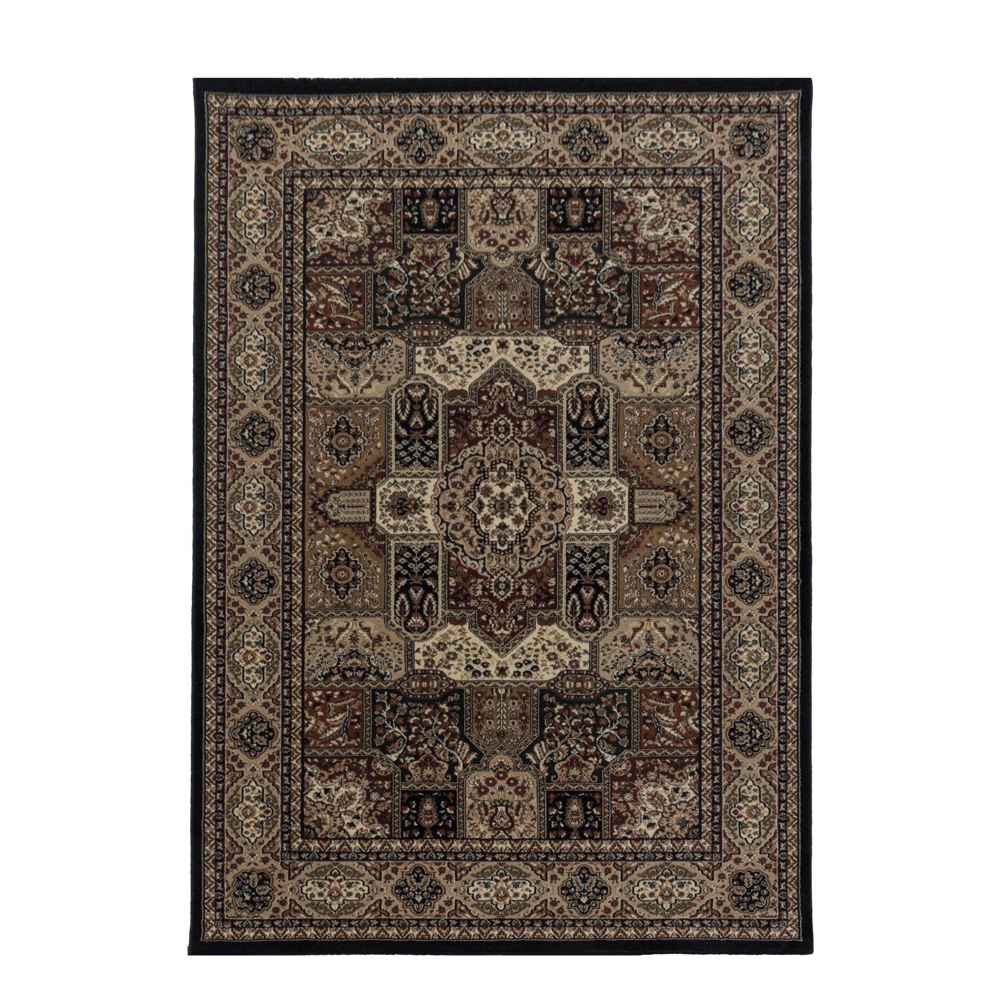 Wohnzimmer Kurzflor Teppich Design Orient Teppich Klassik Antik Ornament Schwarz