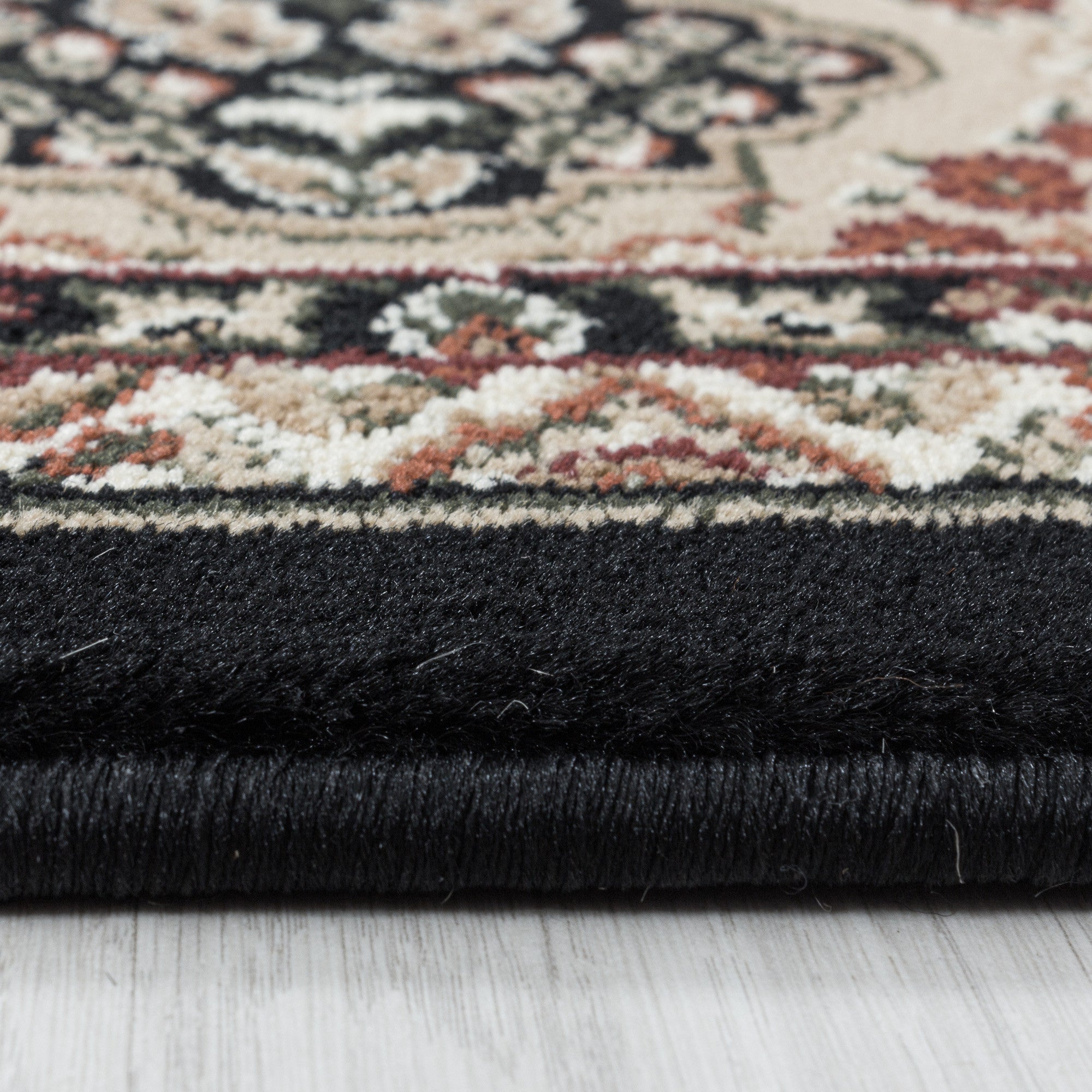 Wohnzimmer Kurzflor Teppich Design Orient Teppich Klassik Antik Ornament Schwarz