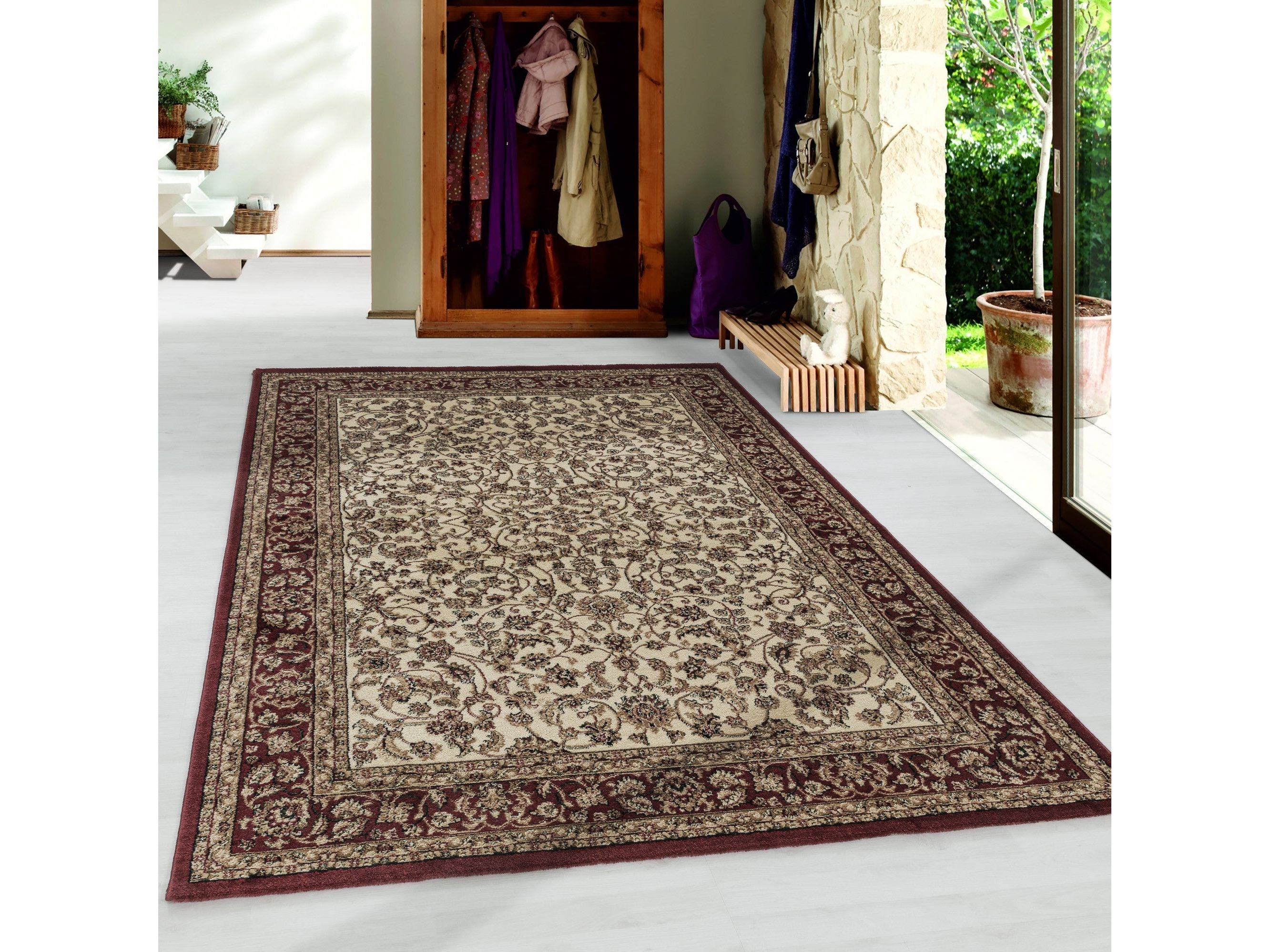 Wohnzimmer Kurzflor Teppich Design Orient Teppich Klassik Antike Ornamente Creme