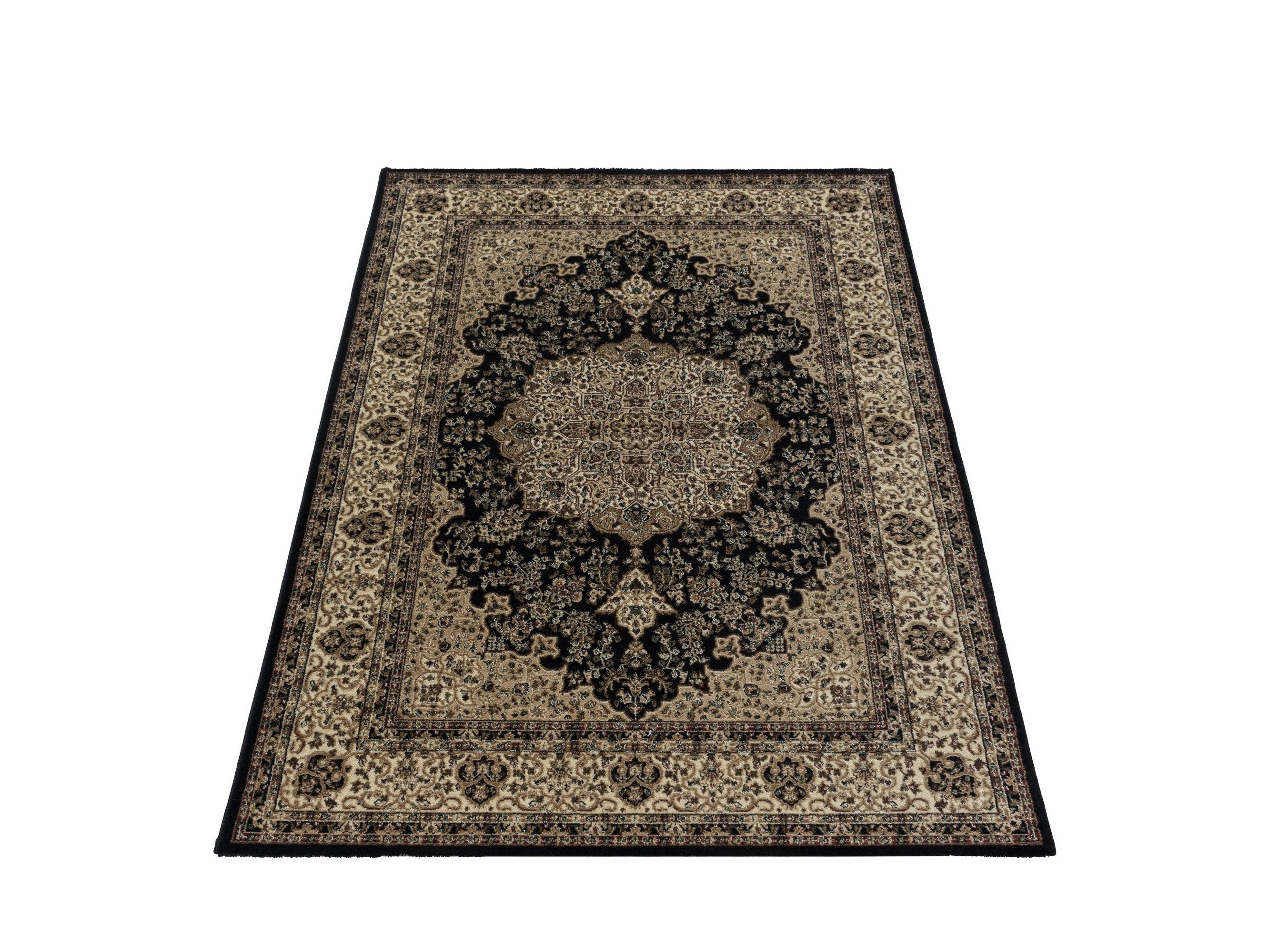Kurzflor Teppich Klassik Design Orient Antike Nain Wohnzimmer Teppich Schwarz