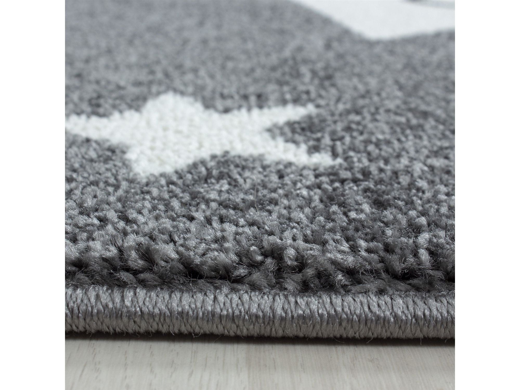 Kinderteppich Kinderzimmer Teppich Sterne Muster Grau - Weiß