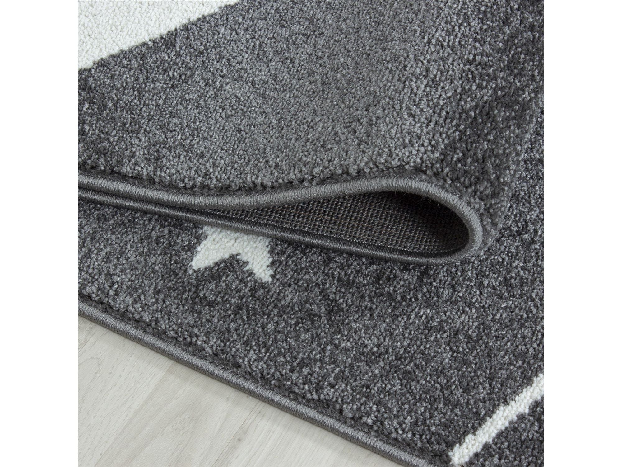 Kinderteppich Kinderzimmer Teppich Sterne Muster Grau - Weiß