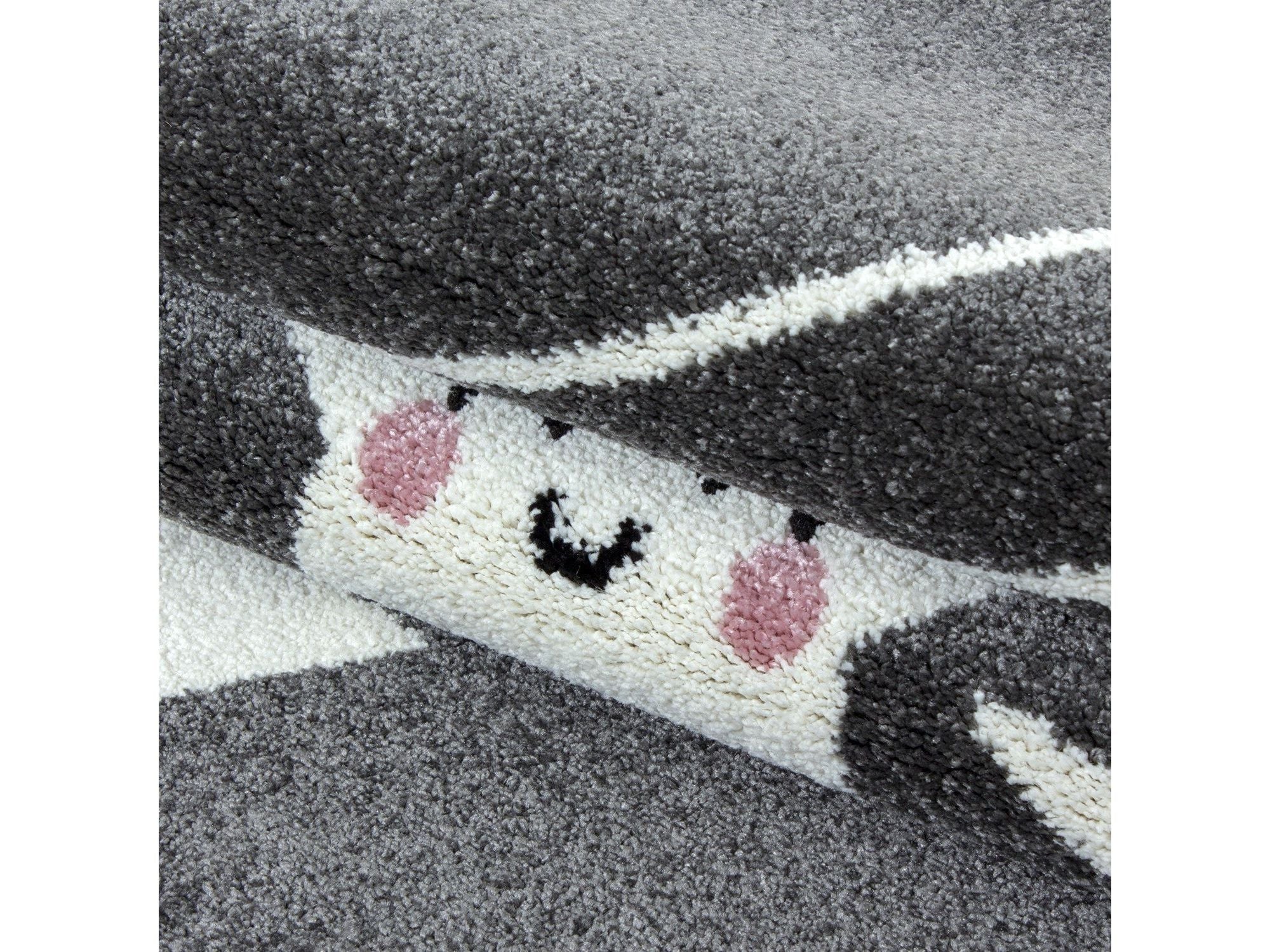 Kinderteppich Kinderzimmer Teppich Sterne Muster Grau - Weiß