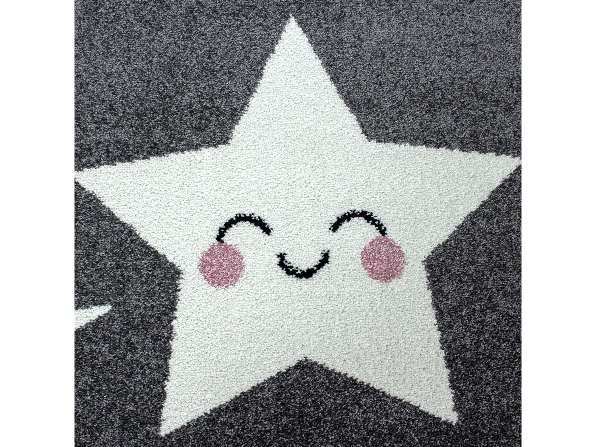 Kinderteppich Kinderzimmer Teppich Sterne Muster Grau - Weiß
