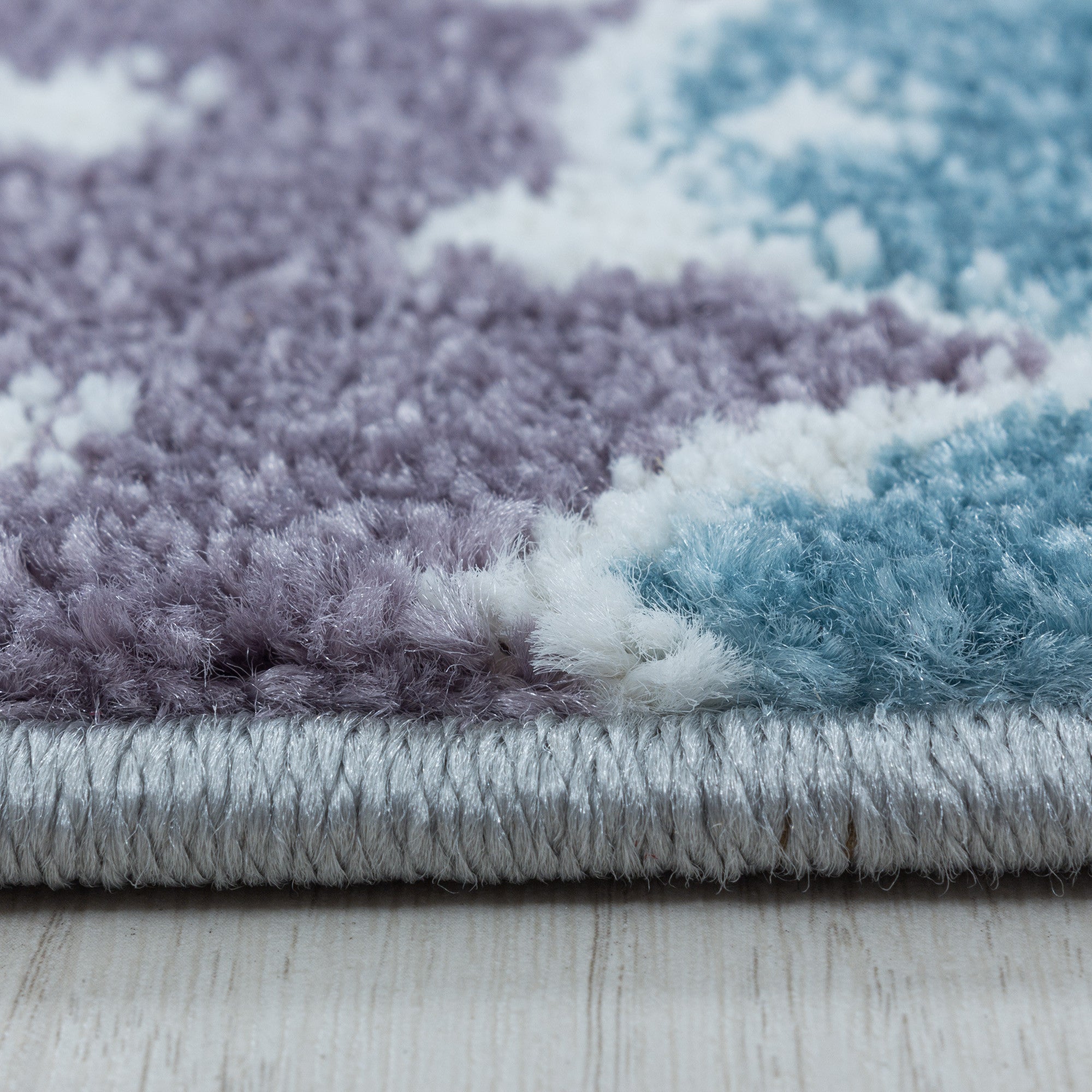 Kinderteppich Kurzflor Teppich Kinderzimmer Bunte Wolken Sterne Weich Grau