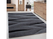 Teppich Modern Designer Wohnzimmer Abstrakt Wellen Muster Grau Schwarz