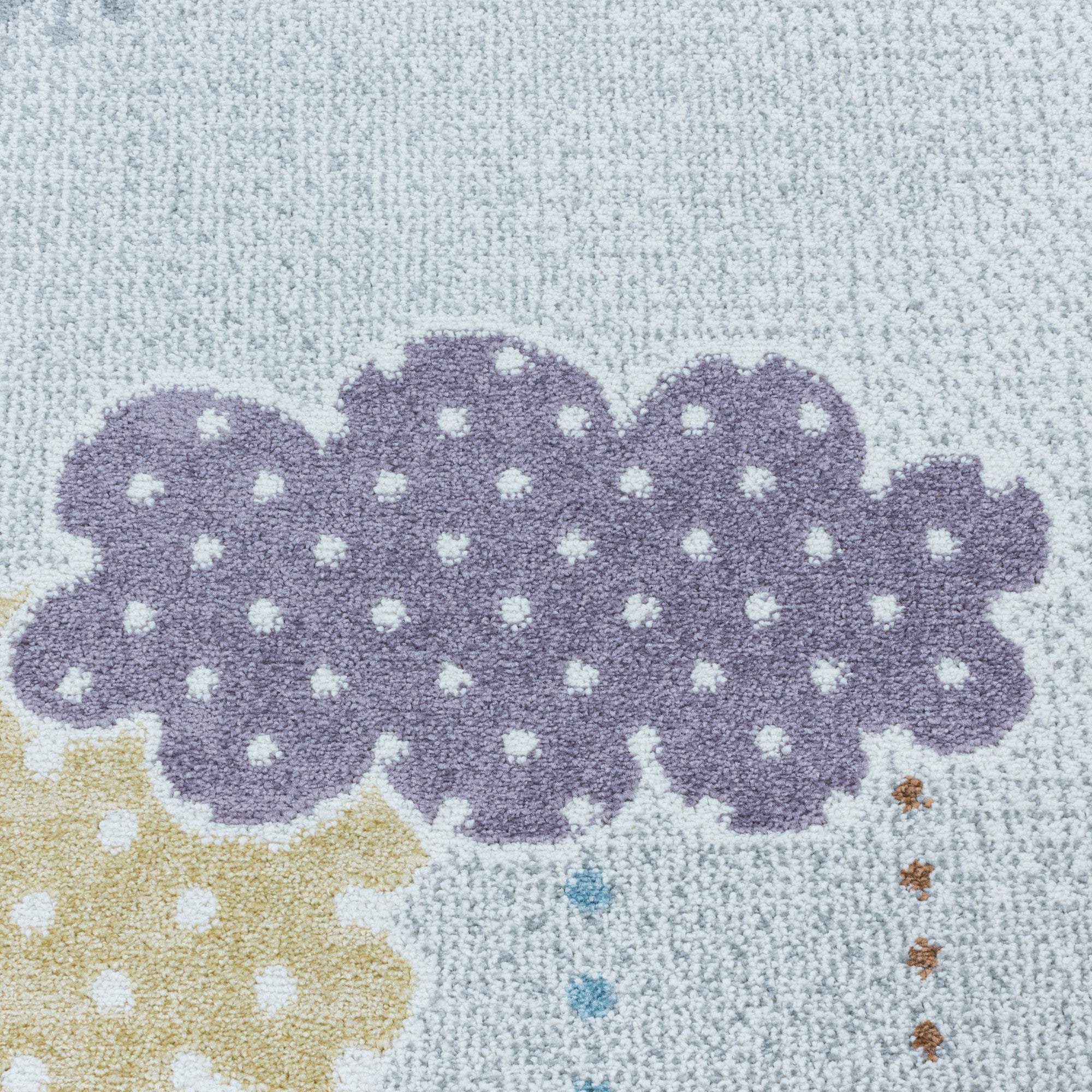 Kinderteppich Kurzflor Teppich Kinderzimmer Bunte Wolken Sterne Weich Weiss