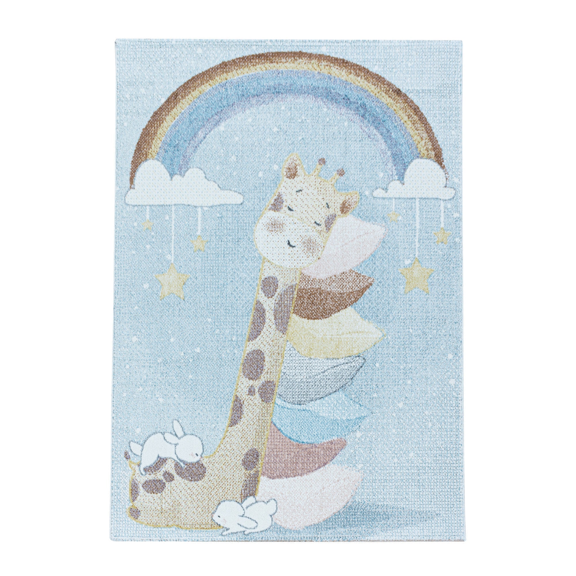 Kinderteppich Kurzflor Teppich Kinderzimmer Regenbogen Giraffe Weich Blau