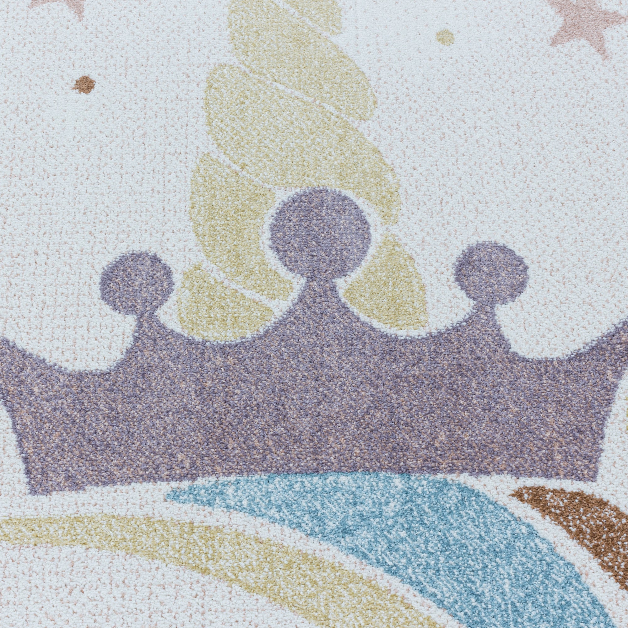 Kinderteppich Kurzflor Teppich Kinderzimmer Einhorn Bunte Sterne Krone Weiss