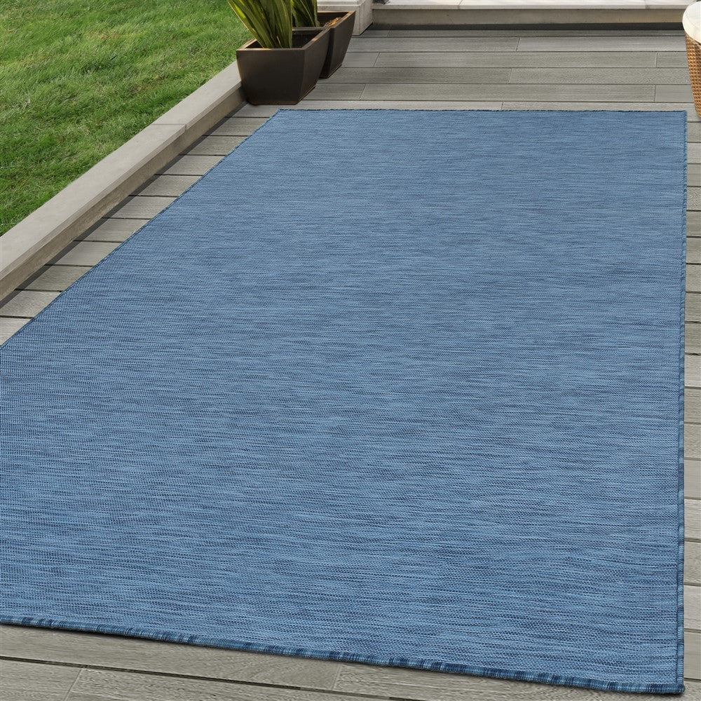 Teppich Sisal optik Flachgewebe Terrassen In- Outdoor Meliert Marineblau Blau