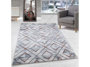 Wohnzimmerteppich Kurzflor Teppich Design Marmoriert Raute Karo Bronze