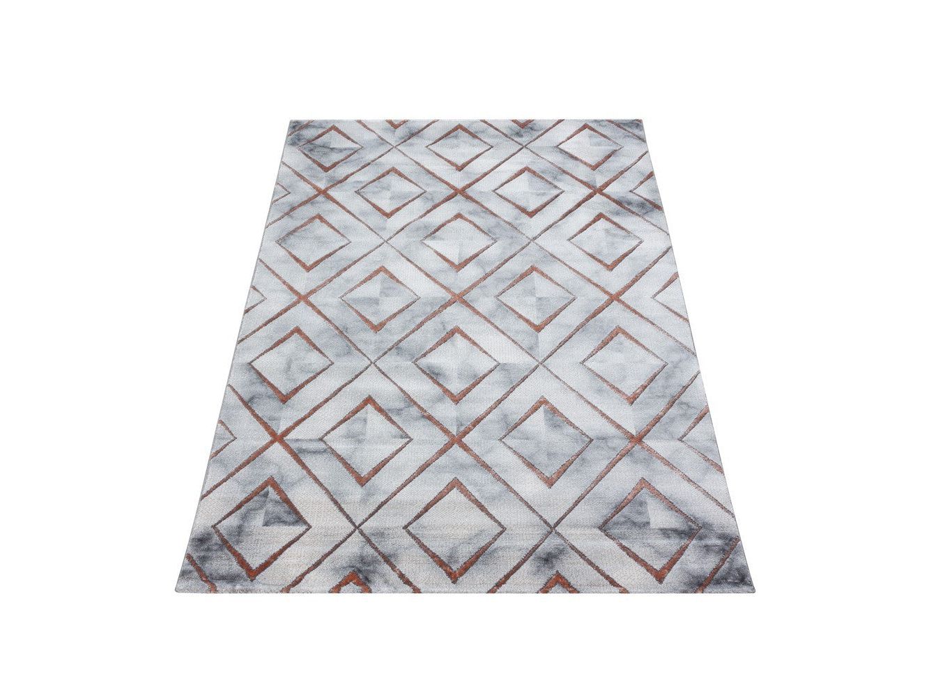 Wohnzimmerteppich Kurzflor Teppich Design Marmoriert Raute Karo Bronze