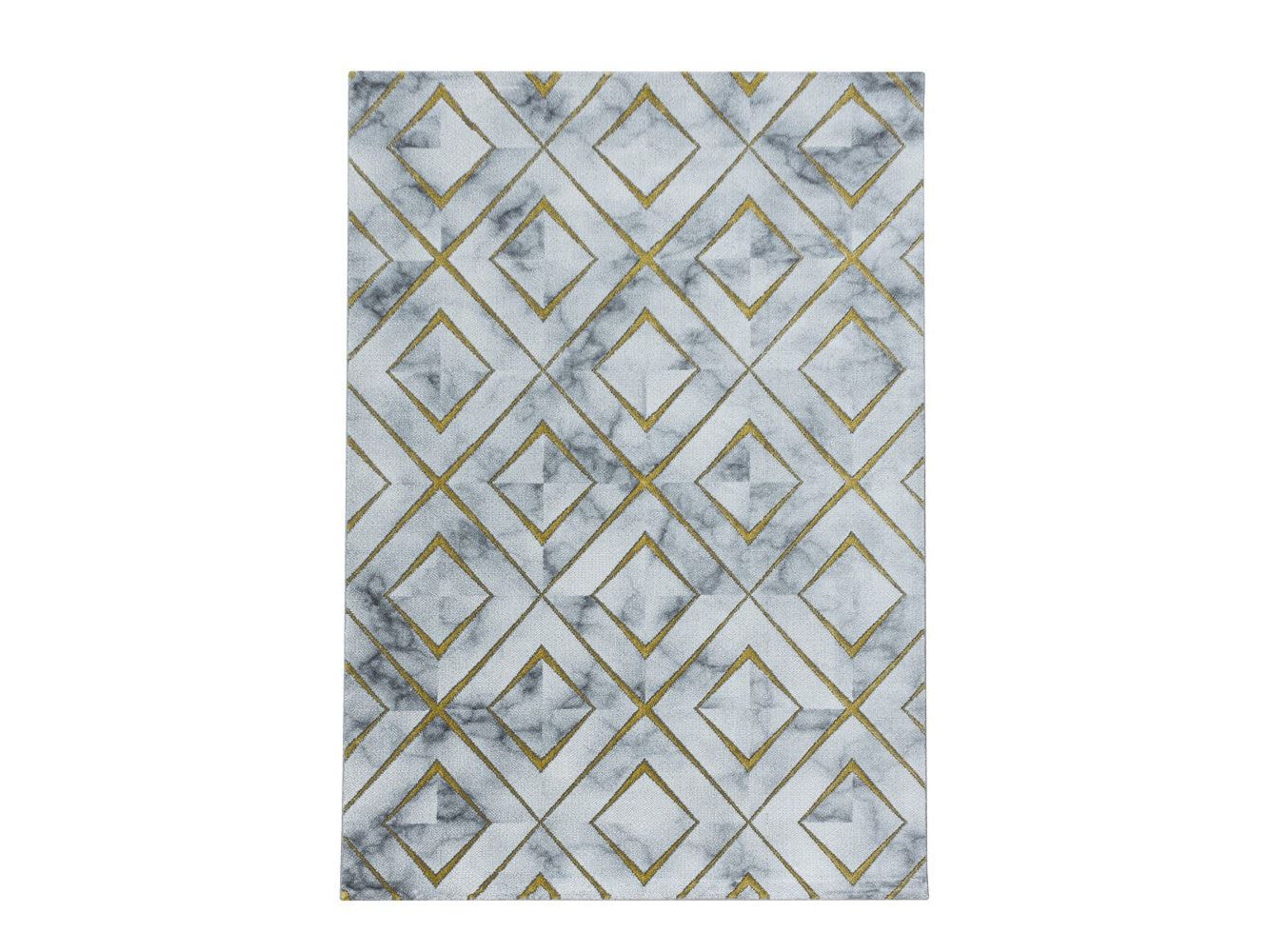 Wohnzimmerteppich Kurzflor Teppich Design Marmoriert Rauten Karo Gold