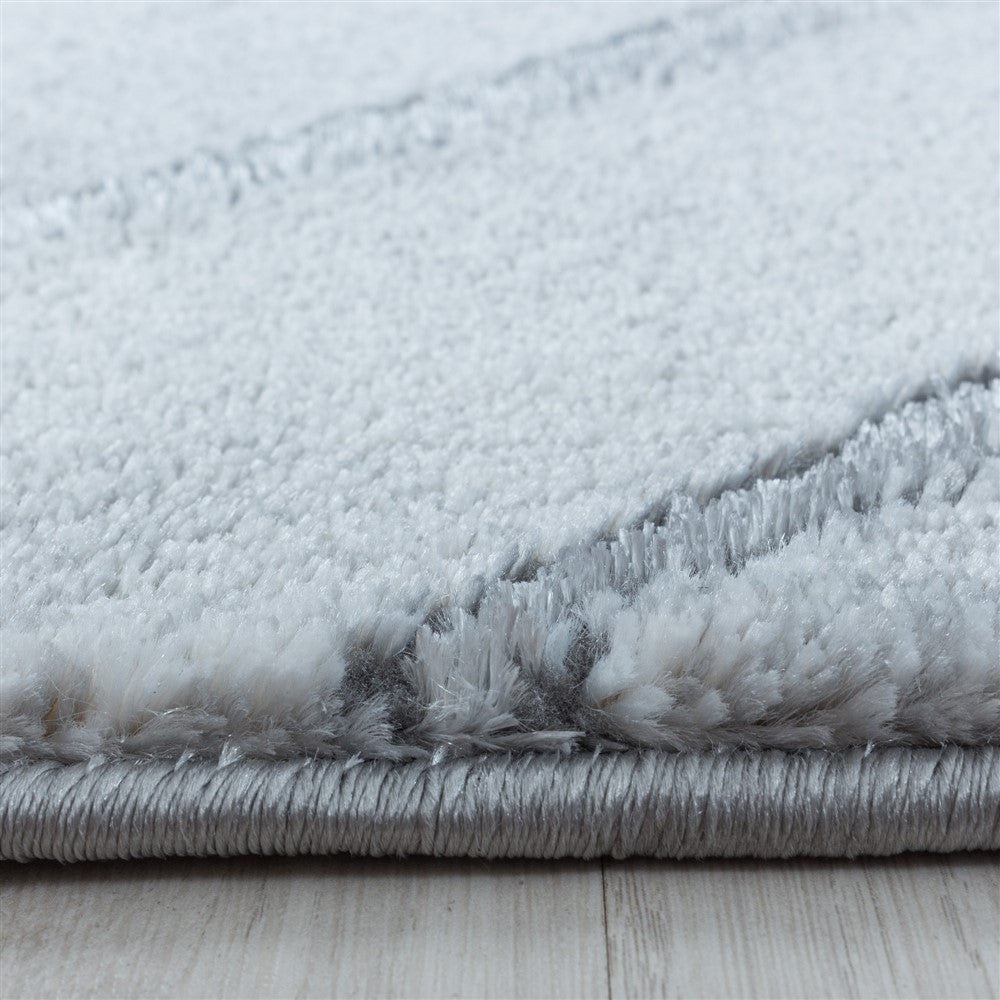 Wohnzimmerteppich Teppich Kurzflor Muster Marmoriert Rauten Karo Silber