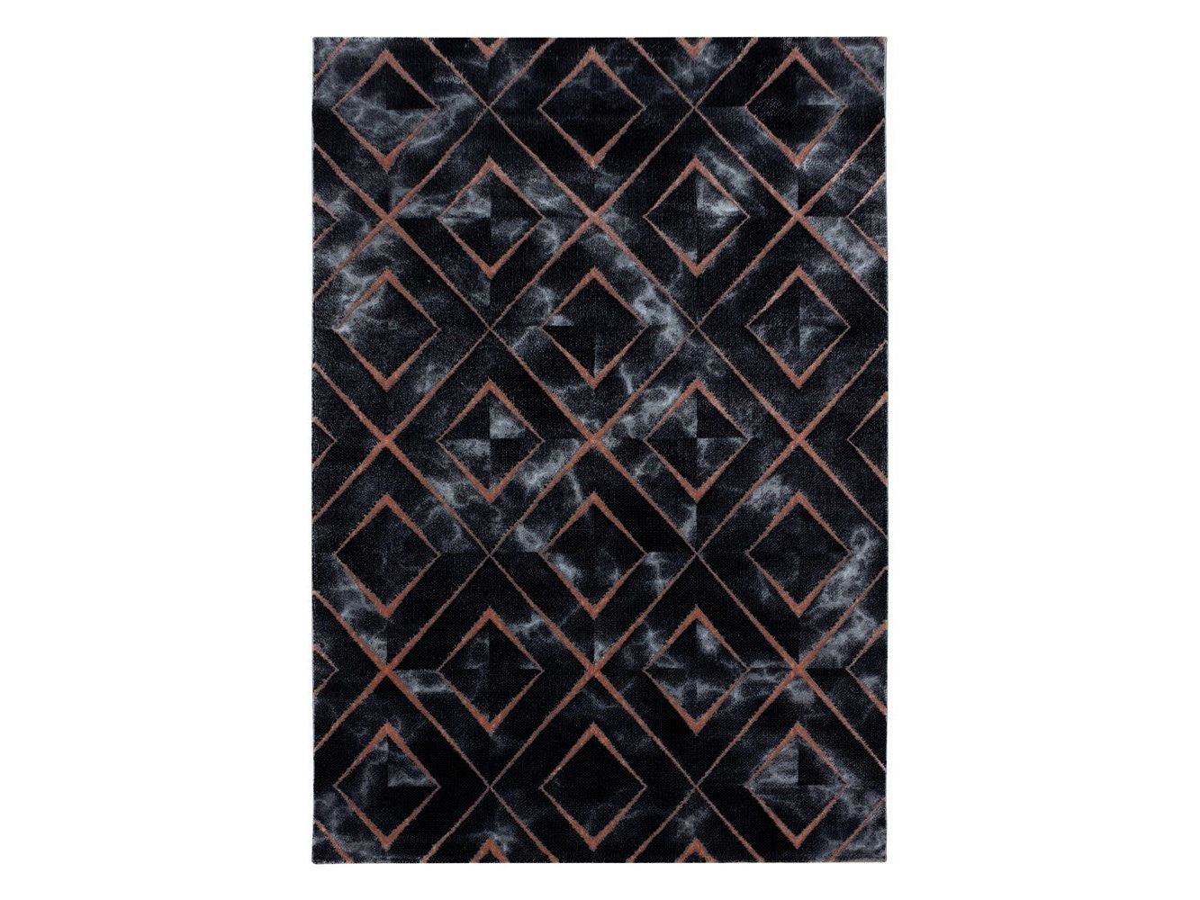 Wohnzimmerteppich Kurzflor Teppich Dunkel Marmoriert Rauten Karo Bronze