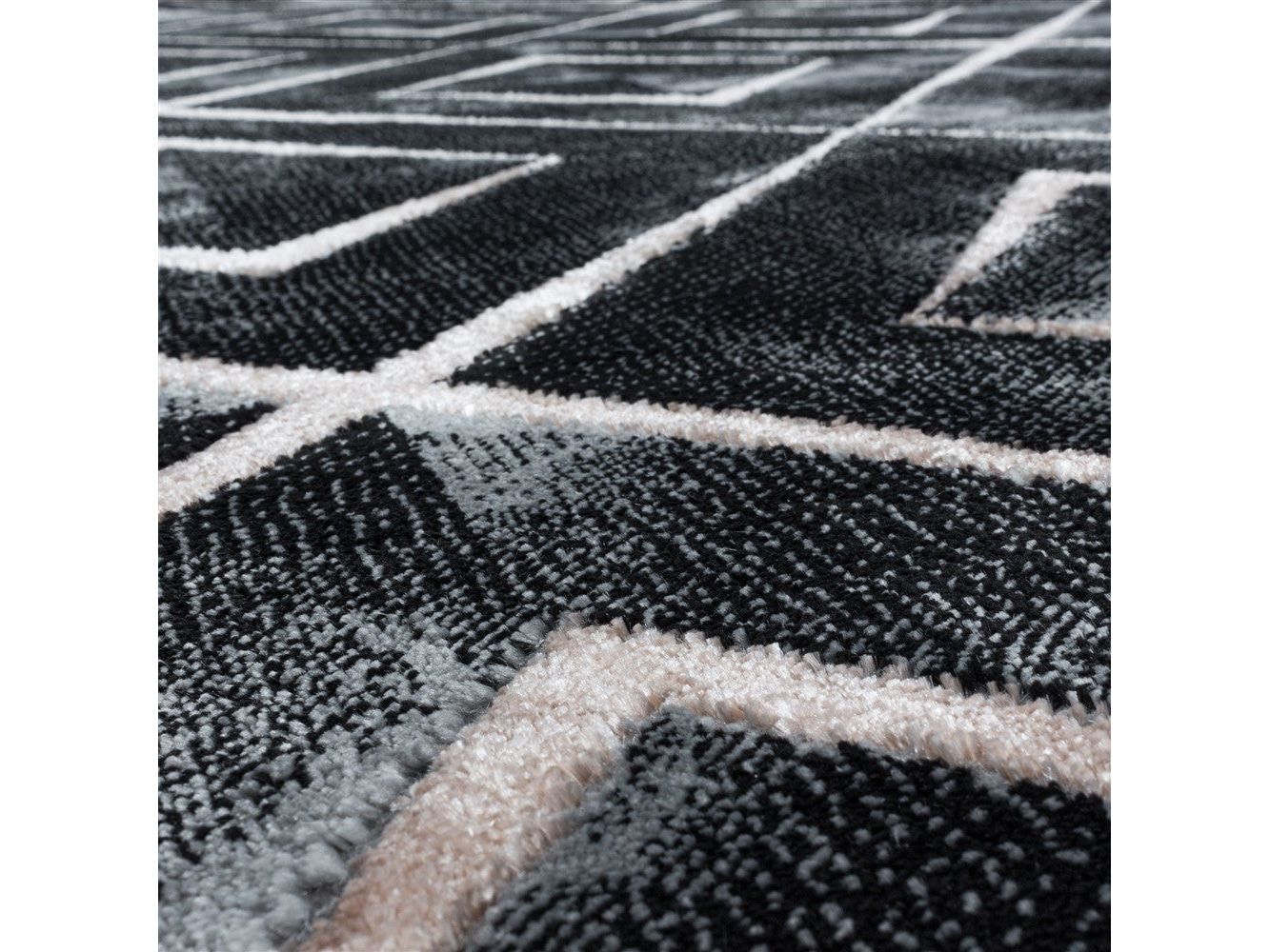 Wohnzimmerteppich Kurzflor Teppich Dunkel Marmoriert Rauten Karo Bronze
