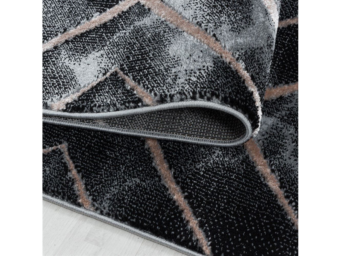 Wohnzimmerteppich Kurzflor Teppich Dunkel Marmoriert Rauten Karo Bronze