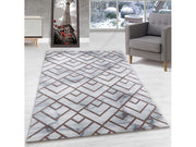 Wohnzimmerteppich Kurzflor Teppich Muster Marmoriert Linien Karo Bronze