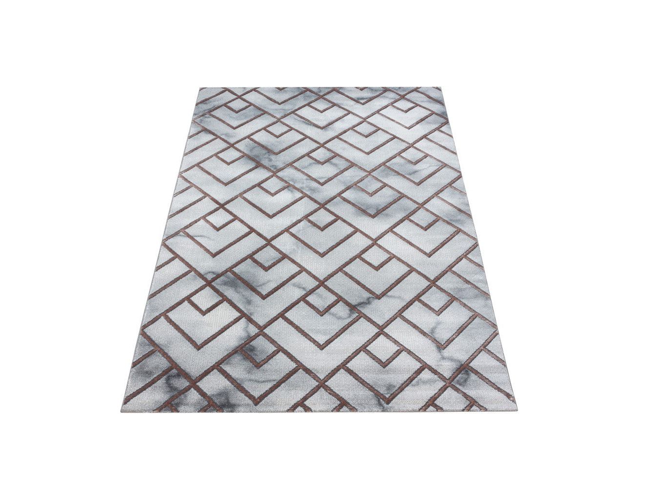 Wohnzimmerteppich Kurzflor Teppich Muster Marmoriert Linien Karo Bronze