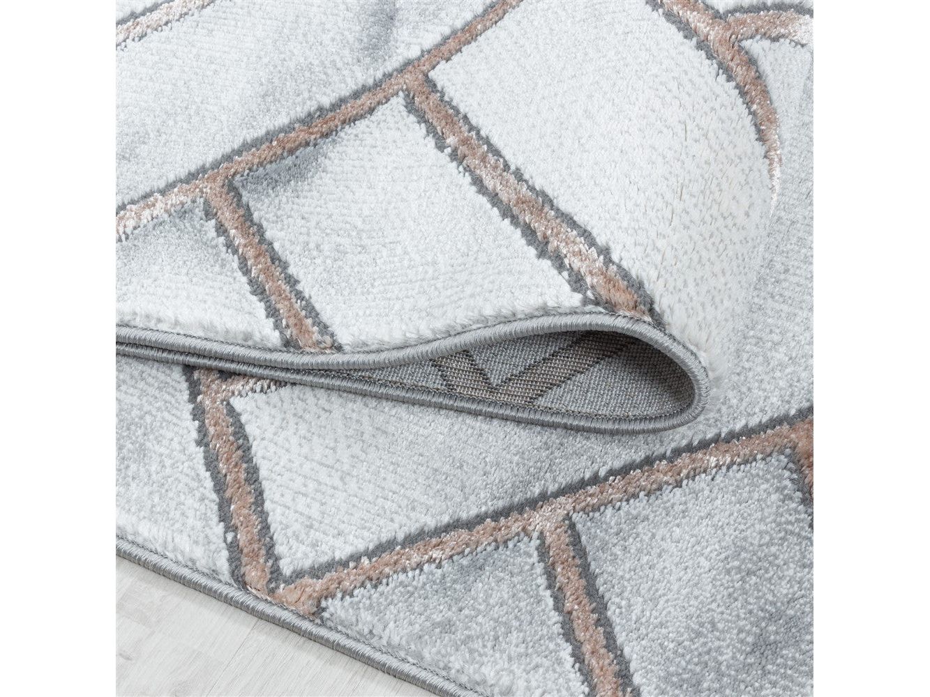 Wohnzimmerteppich Kurzflor Teppich Muster Marmoriert Linien Karo Bronze