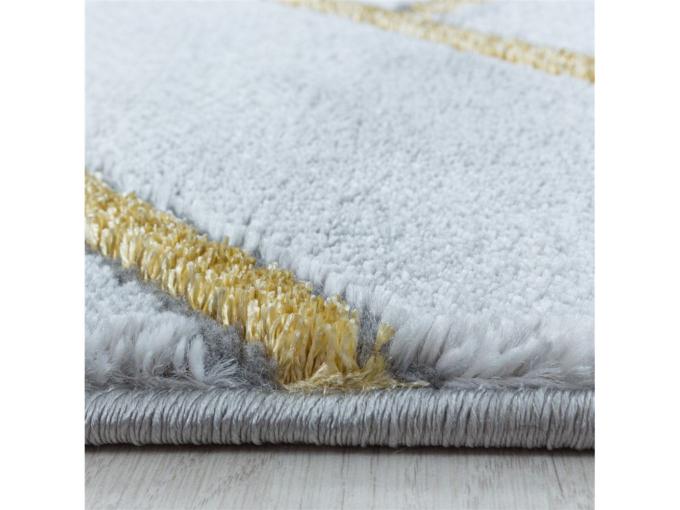 Wohnzimmerteppich Kurzflor Teppich Muster Marmoriert Linien Karo Gold