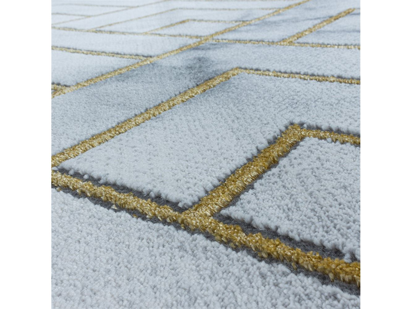 Wohnzimmerteppich Kurzflor Teppich Muster Marmoriert Linien Karo Gold