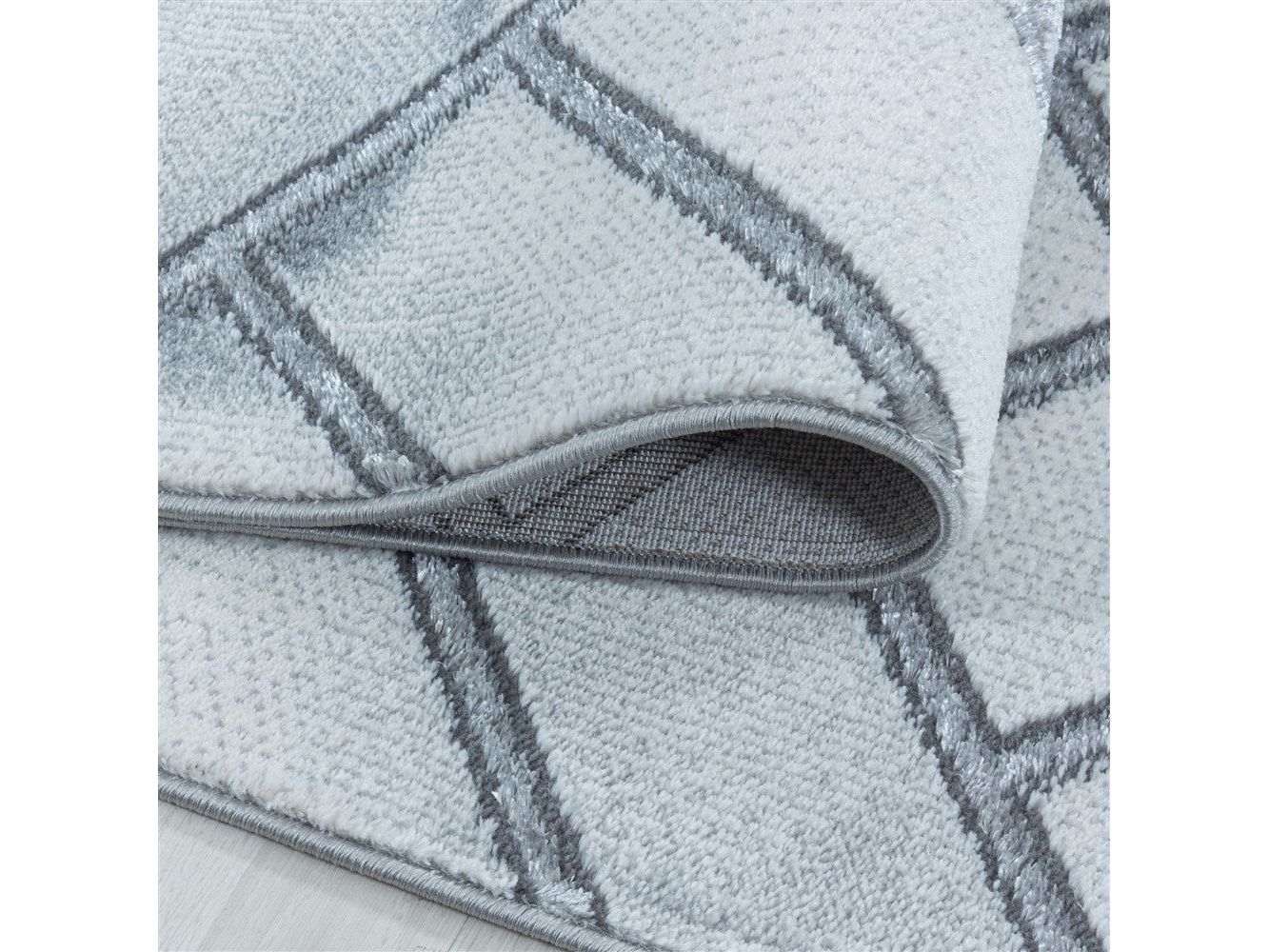 Wohnzimmerteppich Kurzflor Teppich Muster Marmoriert Linien Karo Silber