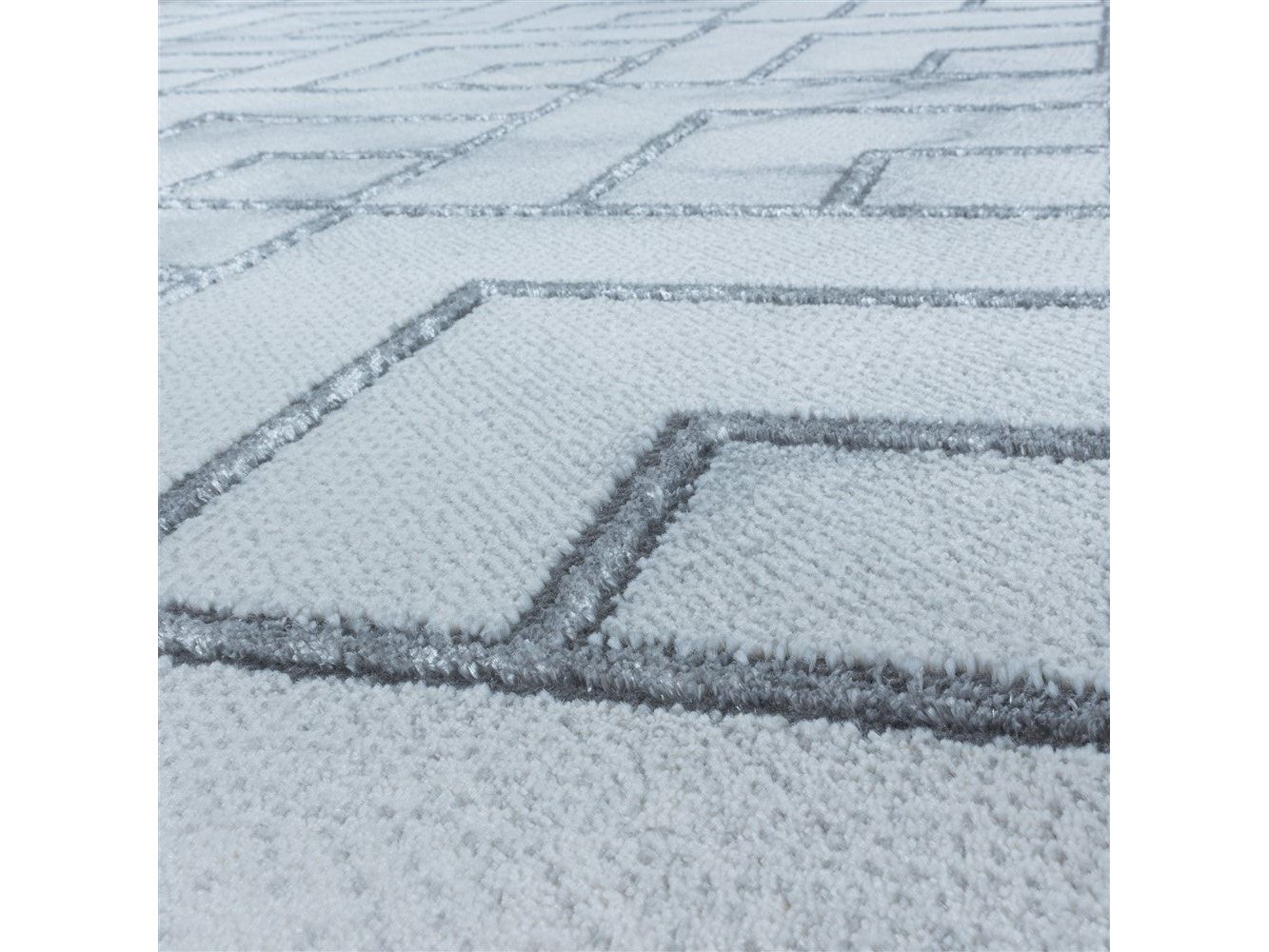 Wohnzimmerteppich Kurzflor Teppich Muster Marmoriert Linien Karo Silber
