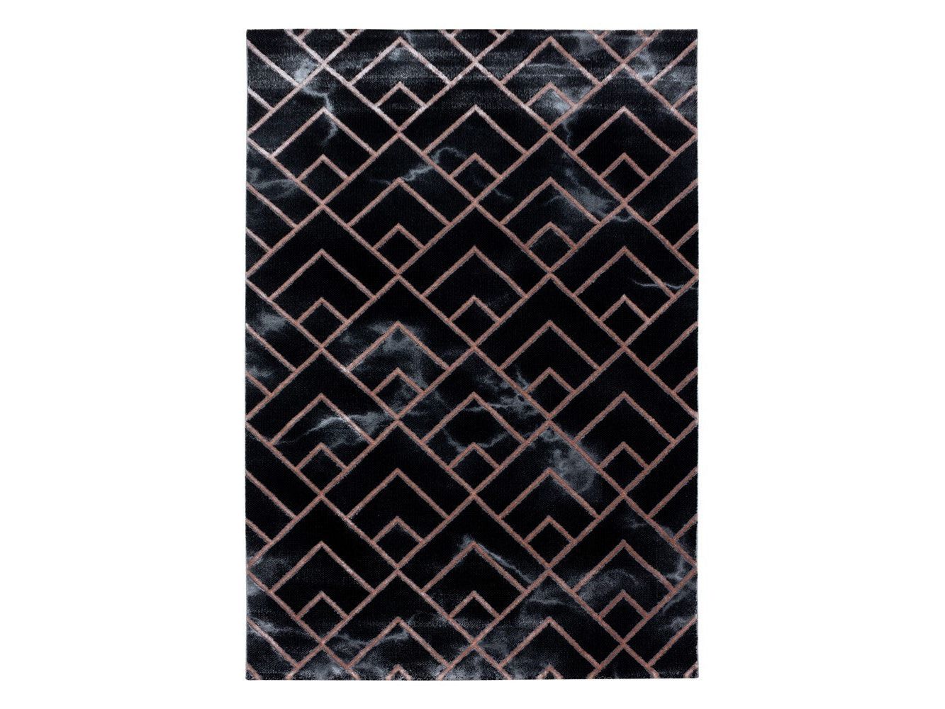 Wohnzimmerteppich Kurzflor Teppich Dunkel Marmoriert Linien Karo Bronze