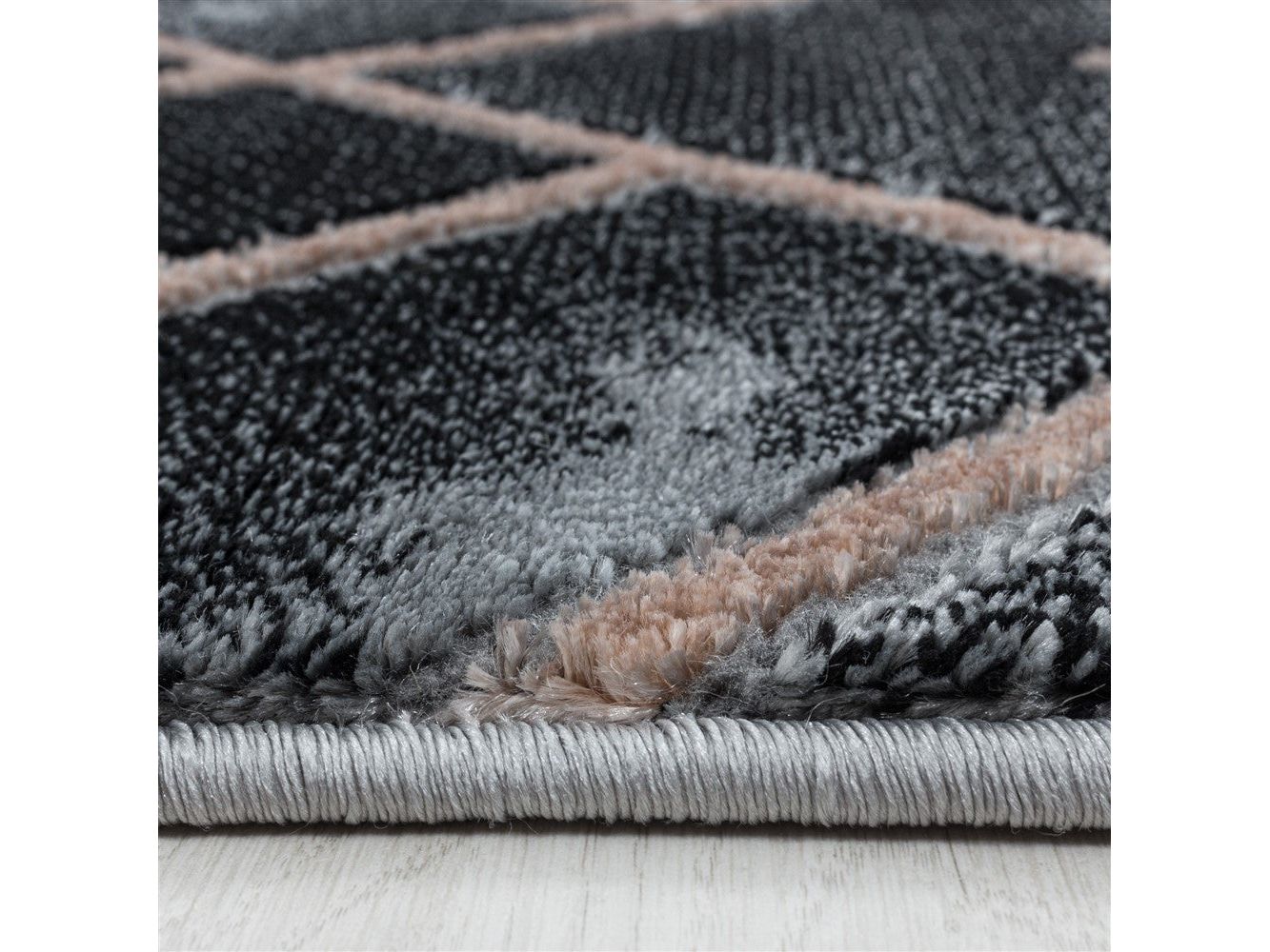 Wohnzimmerteppich Kurzflor Teppich Dunkel Marmoriert Linien Karo Bronze