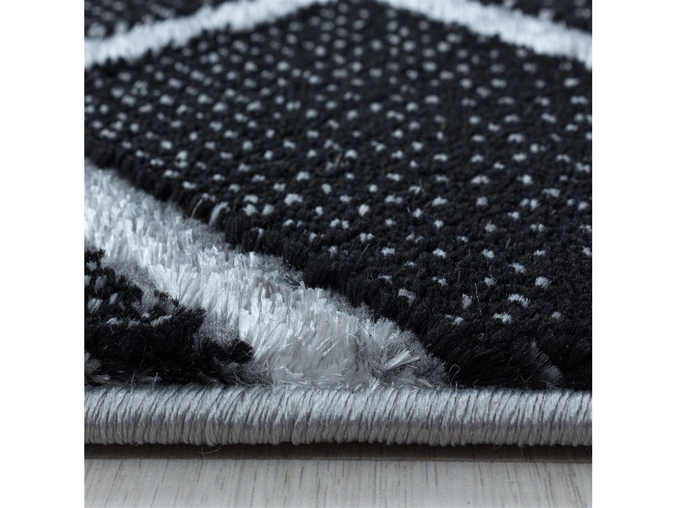 Wohnzimmerteppich Kurzflor Teppich Dunkel Marmoriert Linien Karo Silber