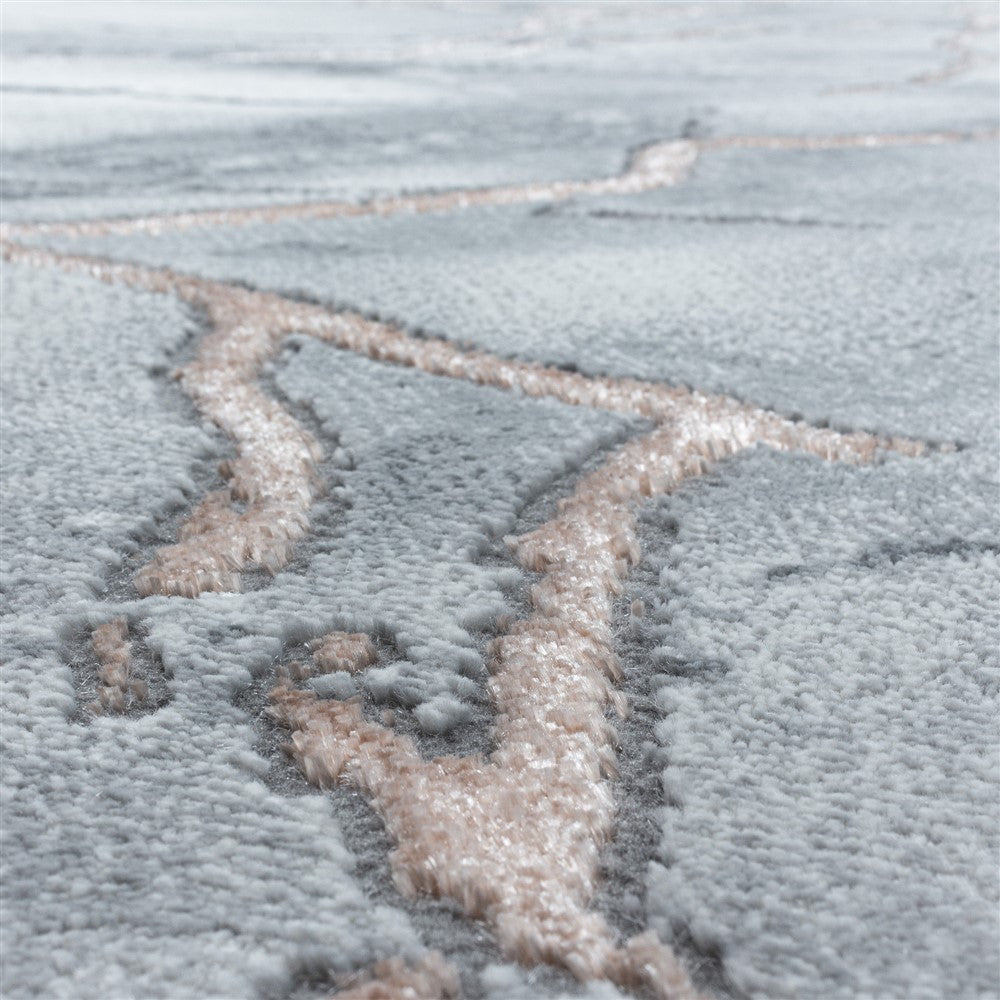 Wohnzimmerteppich Kurzflor Teppich Marmor Design Marmoriert Bronze