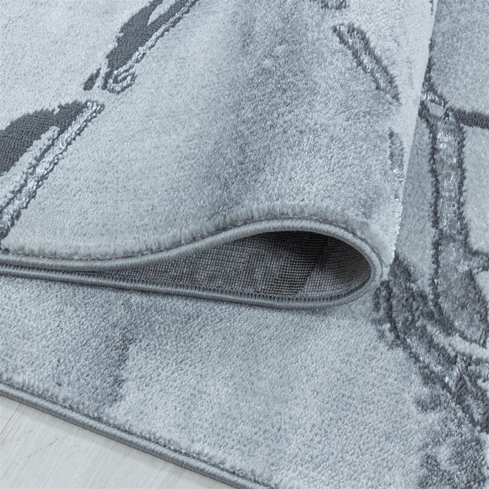 Wohnzimmerteppich Kurzflor Teppich Marmor Design Marmoriert Silber
