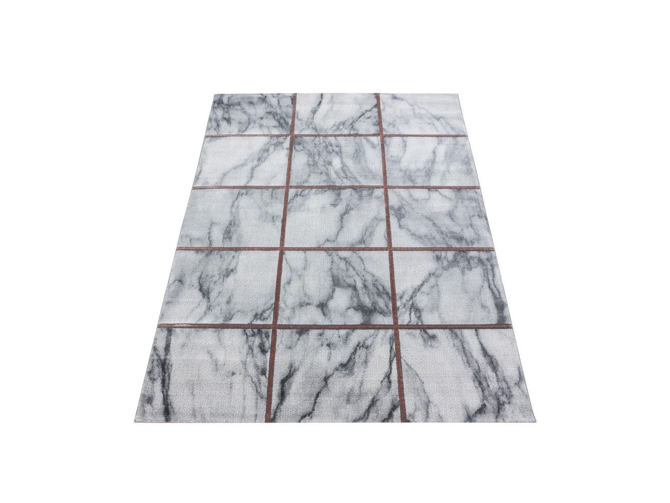 Wohnzimmerteppich Kurzflor Teppich Vierecke Design Marmoriert Bronze