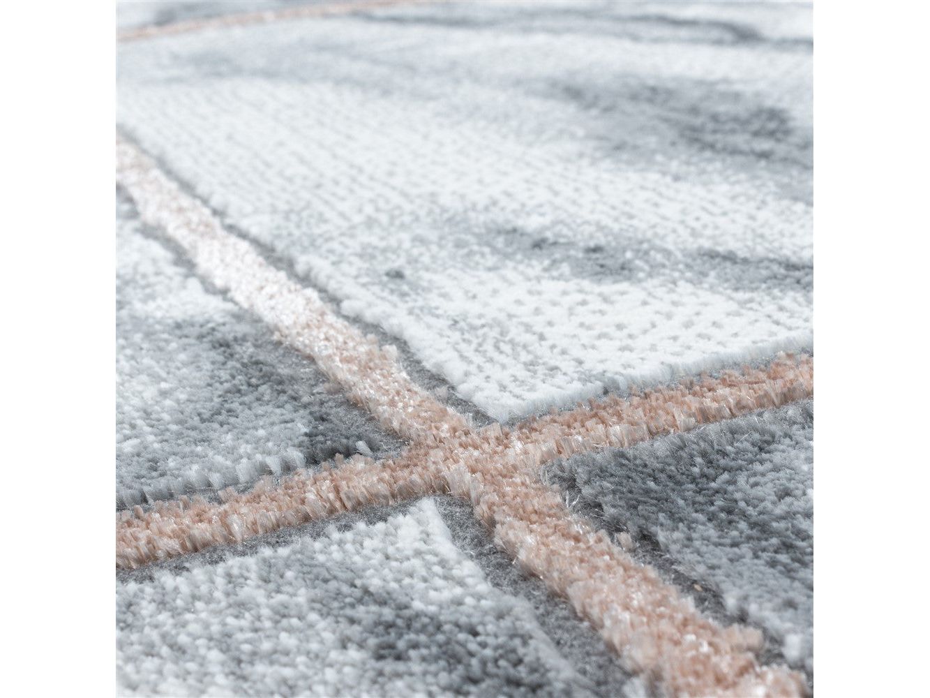 Wohnzimmerteppich Kurzflor Teppich Vierecke Design Marmoriert Bronze