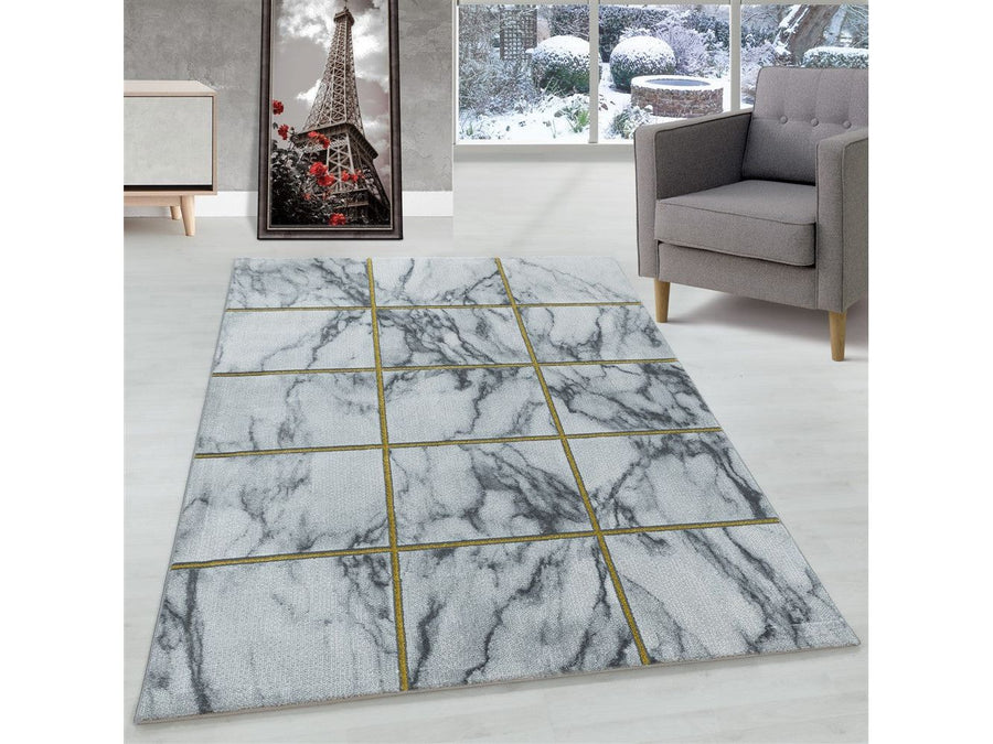 Wohnzimmerteppich Kurzflor Teppich Vierecke Design Marmoriert Gold