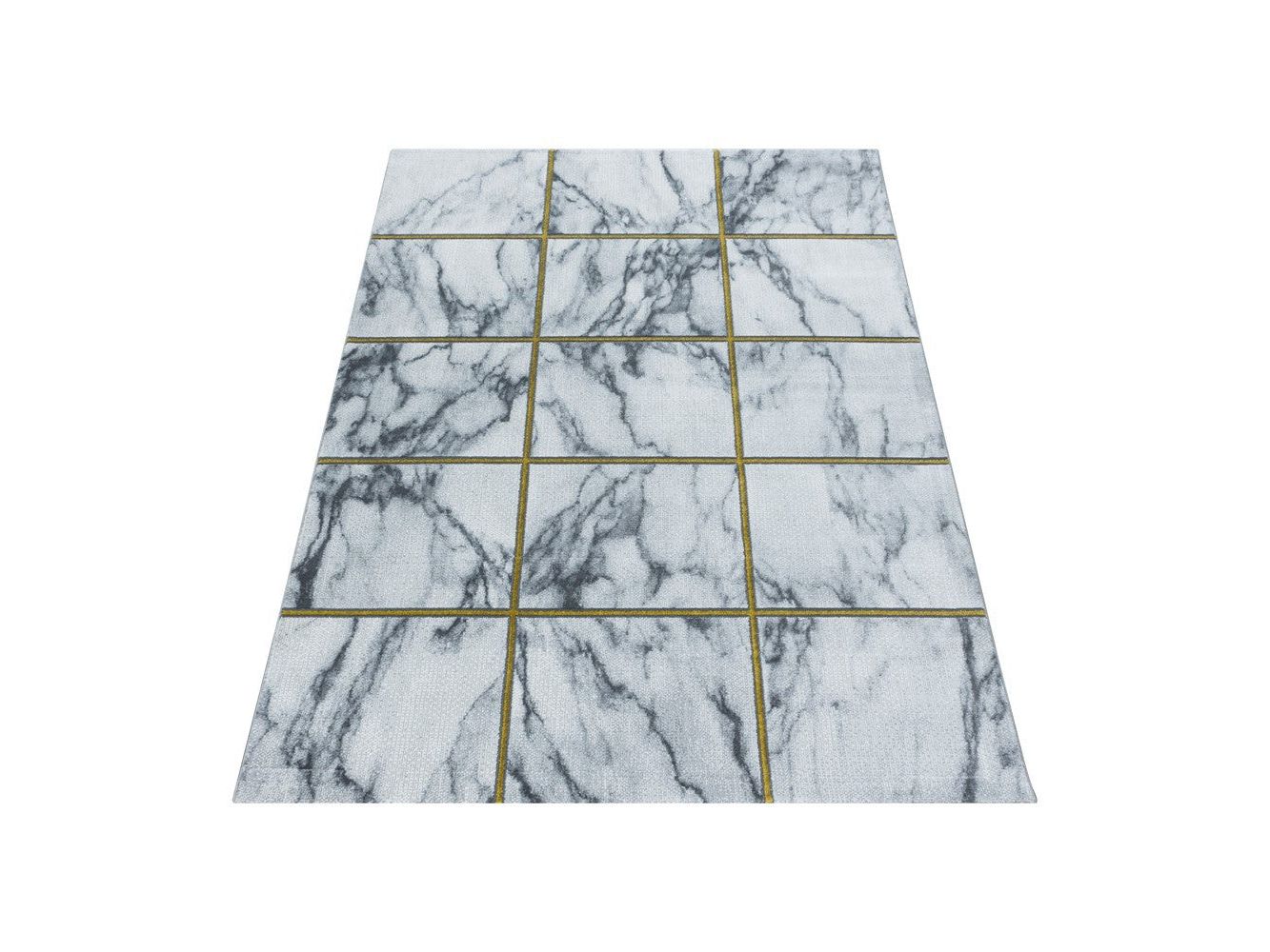Wohnzimmerteppich Kurzflor Teppich Vierecke Design Marmoriert Gold