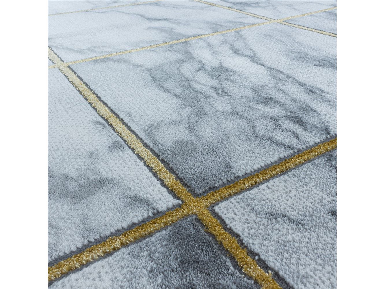 Wohnzimmerteppich Kurzflor Teppich Vierecke Design Marmoriert Gold