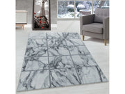 Wohnzimmerteppich Kurzflor Teppich Vierecke Design Marmoriert Silber