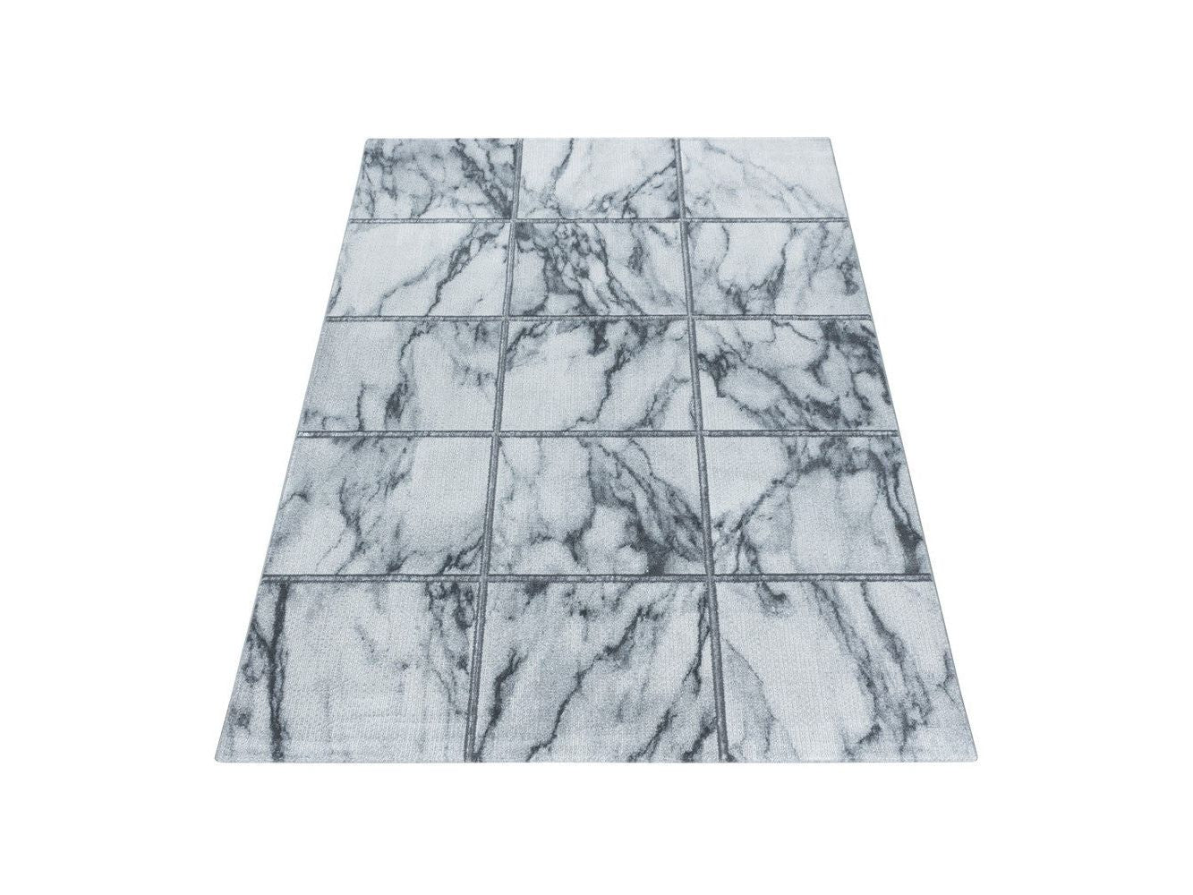 Wohnzimmerteppich Kurzflor Teppich Vierecke Design Marmoriert Silber
